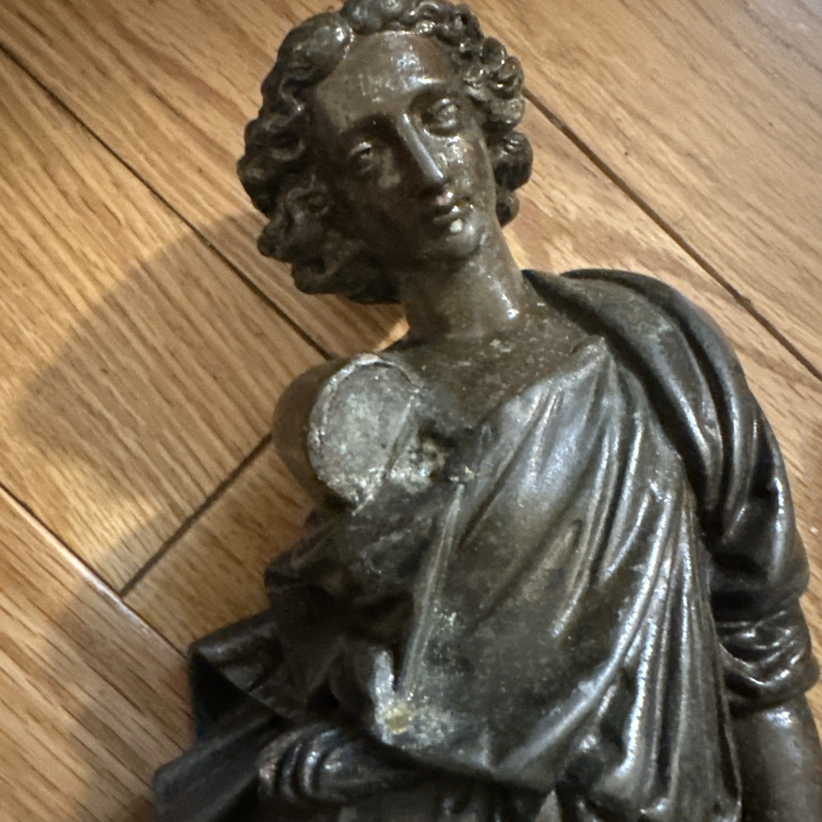 Beautiful Antique Bronze Statue Woman Flowers Heavy 17″ As Is ** Missing Arm