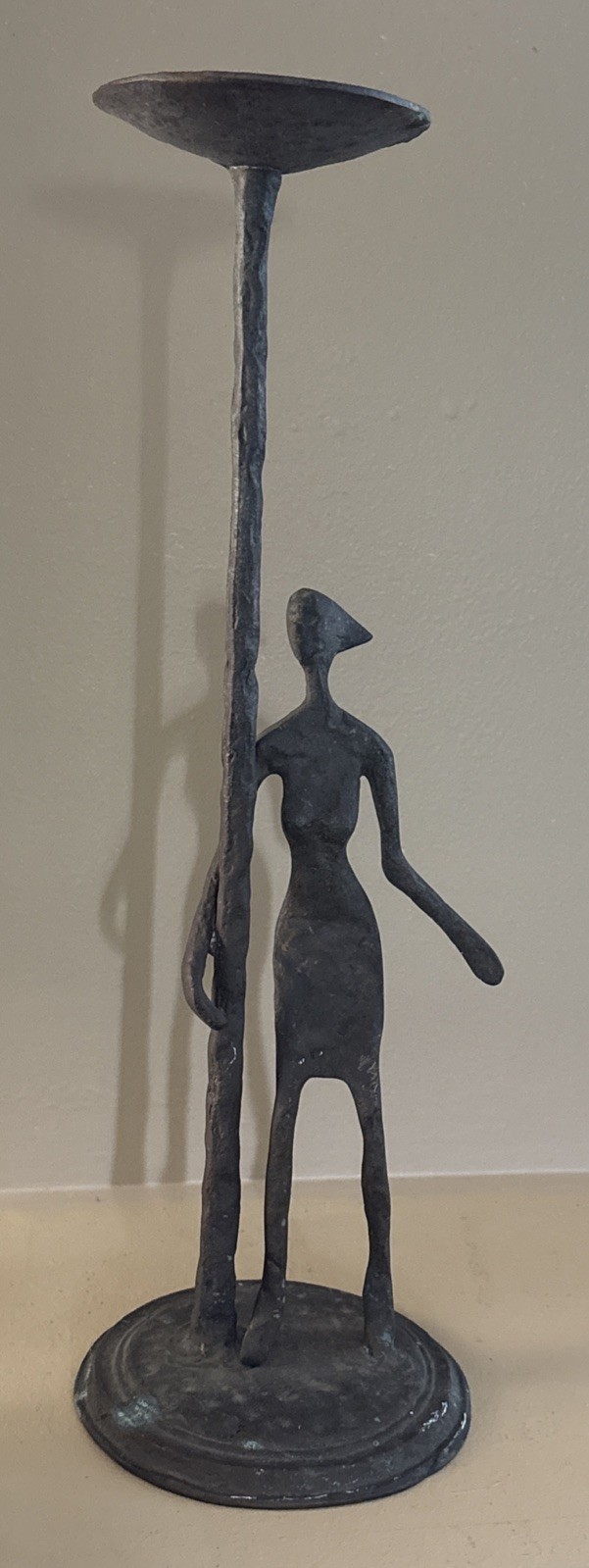 MCM BRONZE IRON BRUTALIST FEMALE FIGURINE SCULPTURE CANDLE HOLDER 14” PETINA 50s