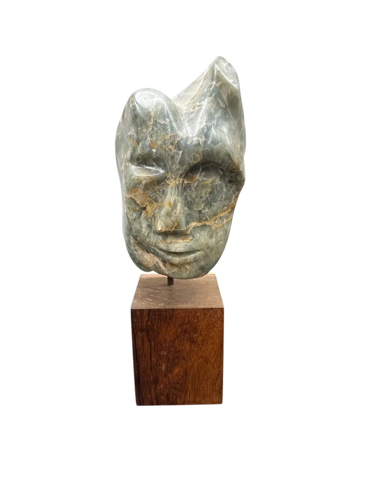Marion H. Segal Modernist Stone Head Sculpture on Wooden Base