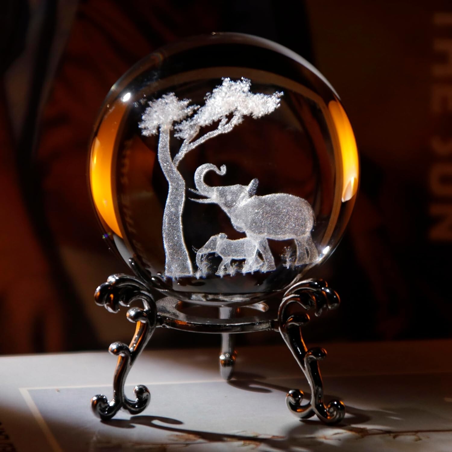 2.36in 3D Laser Crystal Elephant Parent-Child Figurines 2.36″D x 2.36″W x 2.36″H