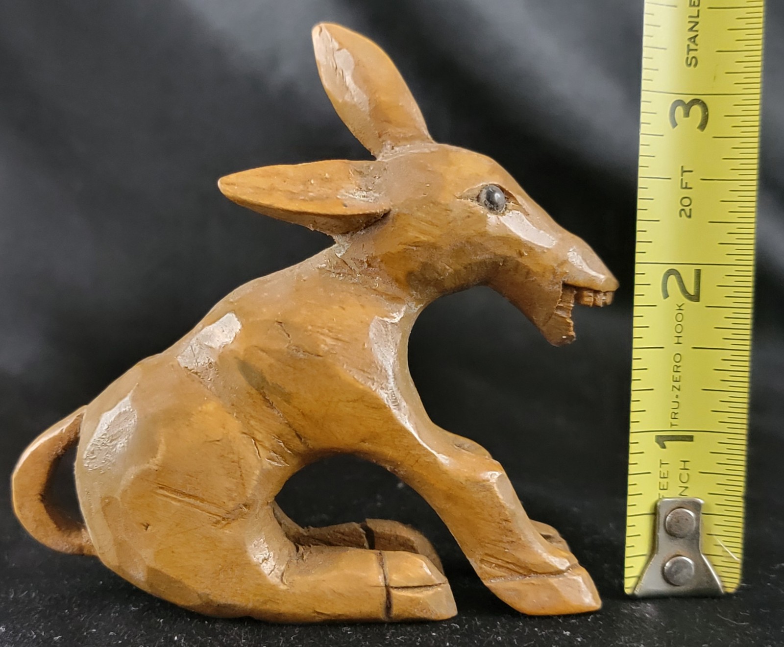 Vintage Carved Wood Figurine Laughing Donkey Mule Jackass 3.5in