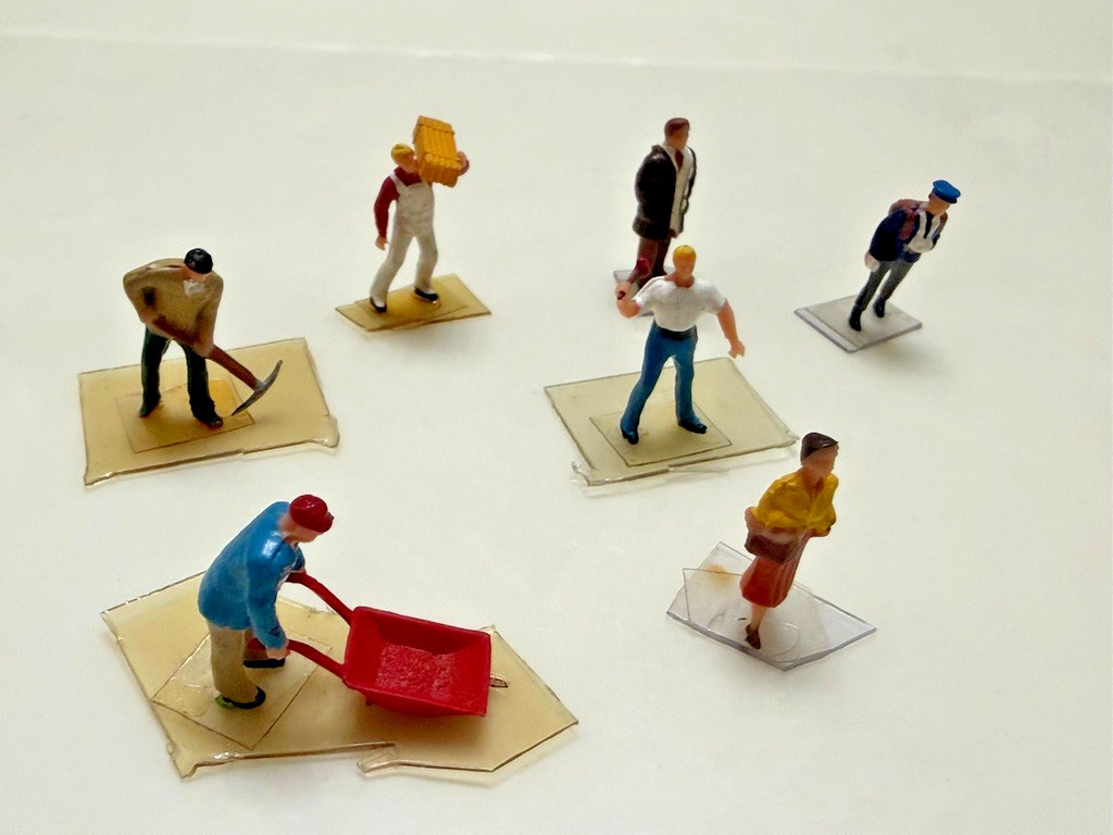 Vintage Miniature Hard Plastic People Figurines Lot of 7, Diorama, Trains, Doll