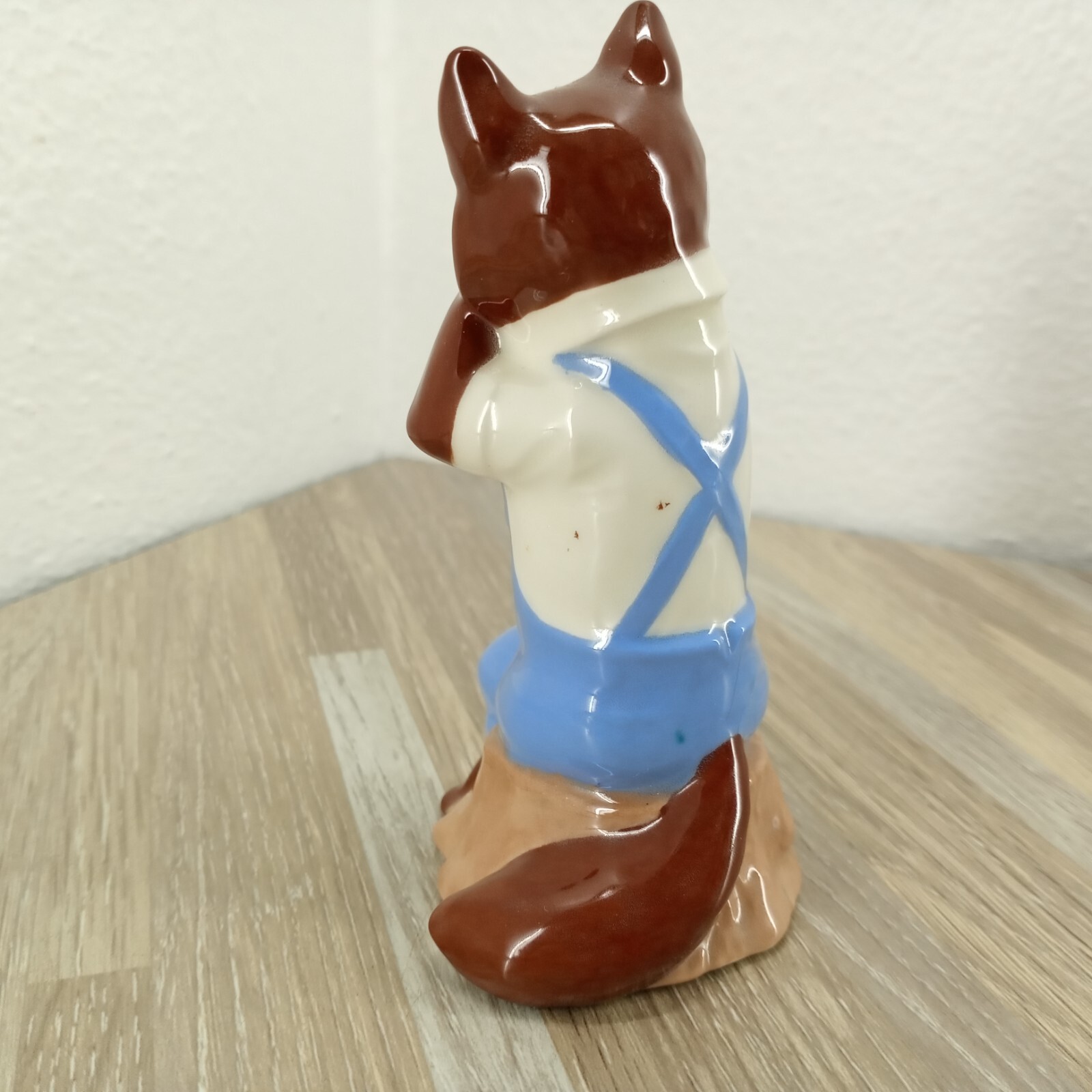 Fox Figurine In Overalls 4 inch Height Ceramic Animal Collectible