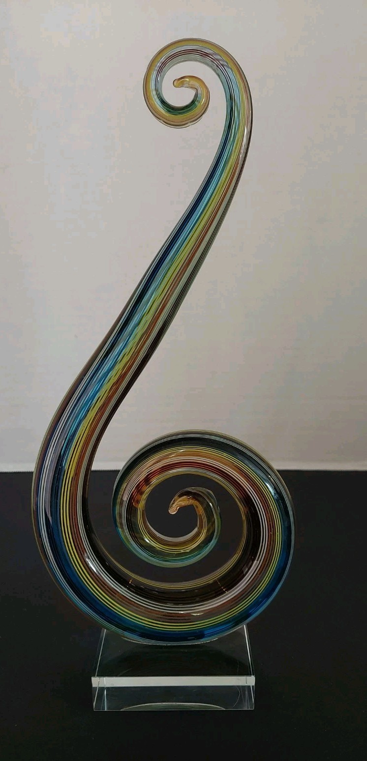 Badash Crystal Rainbow Striped Murano-Style Art Glass Centerpiece Music Note 12″