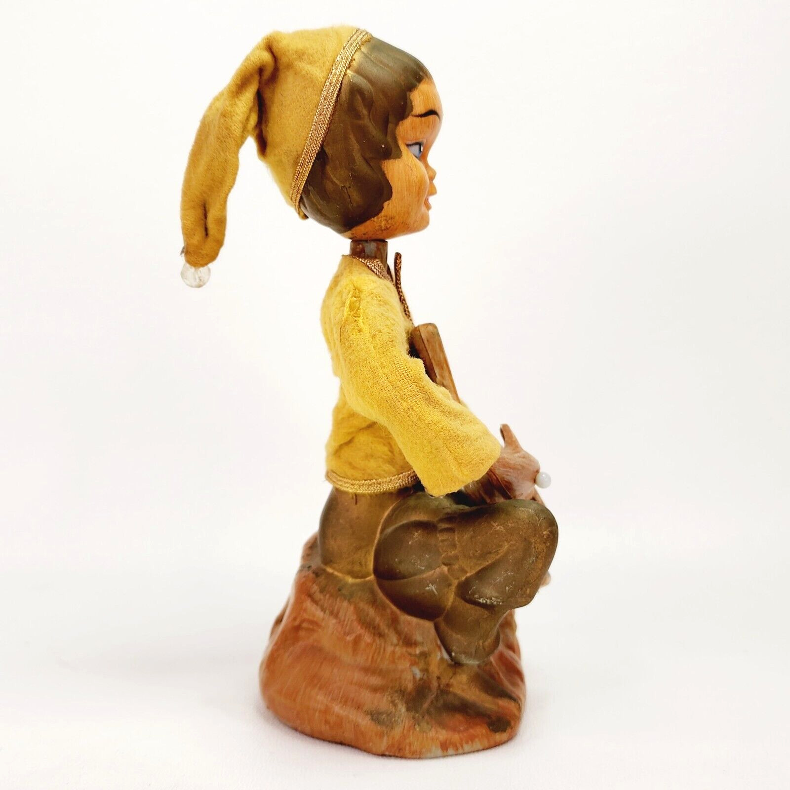 Vintage Golden Fantasy Pixie Elf Playing Lyre 7.5″ Plastic Figure