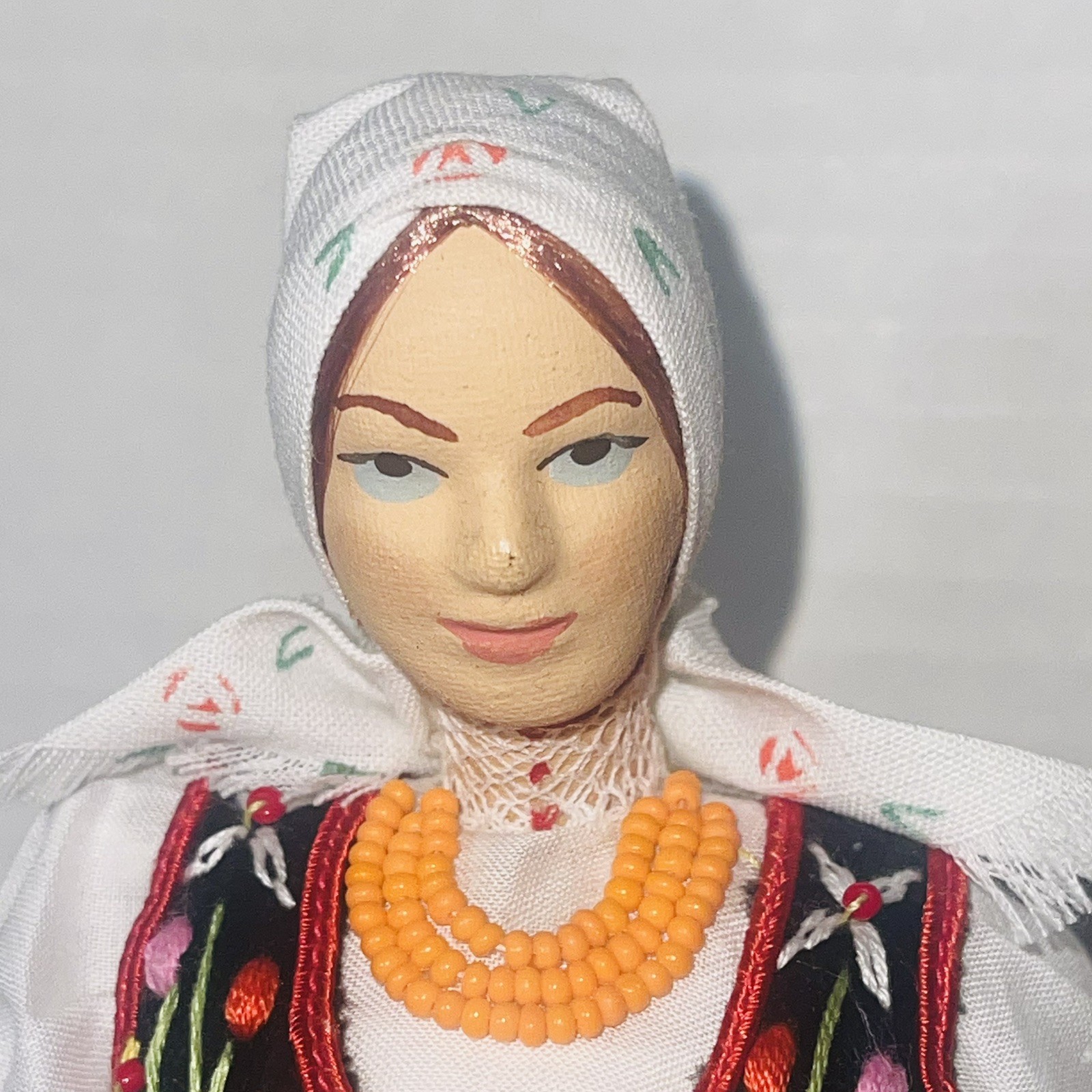 Polish Folk Art Doll Vintage Figurine Handmade 10″ Wood Base Traditional Costume