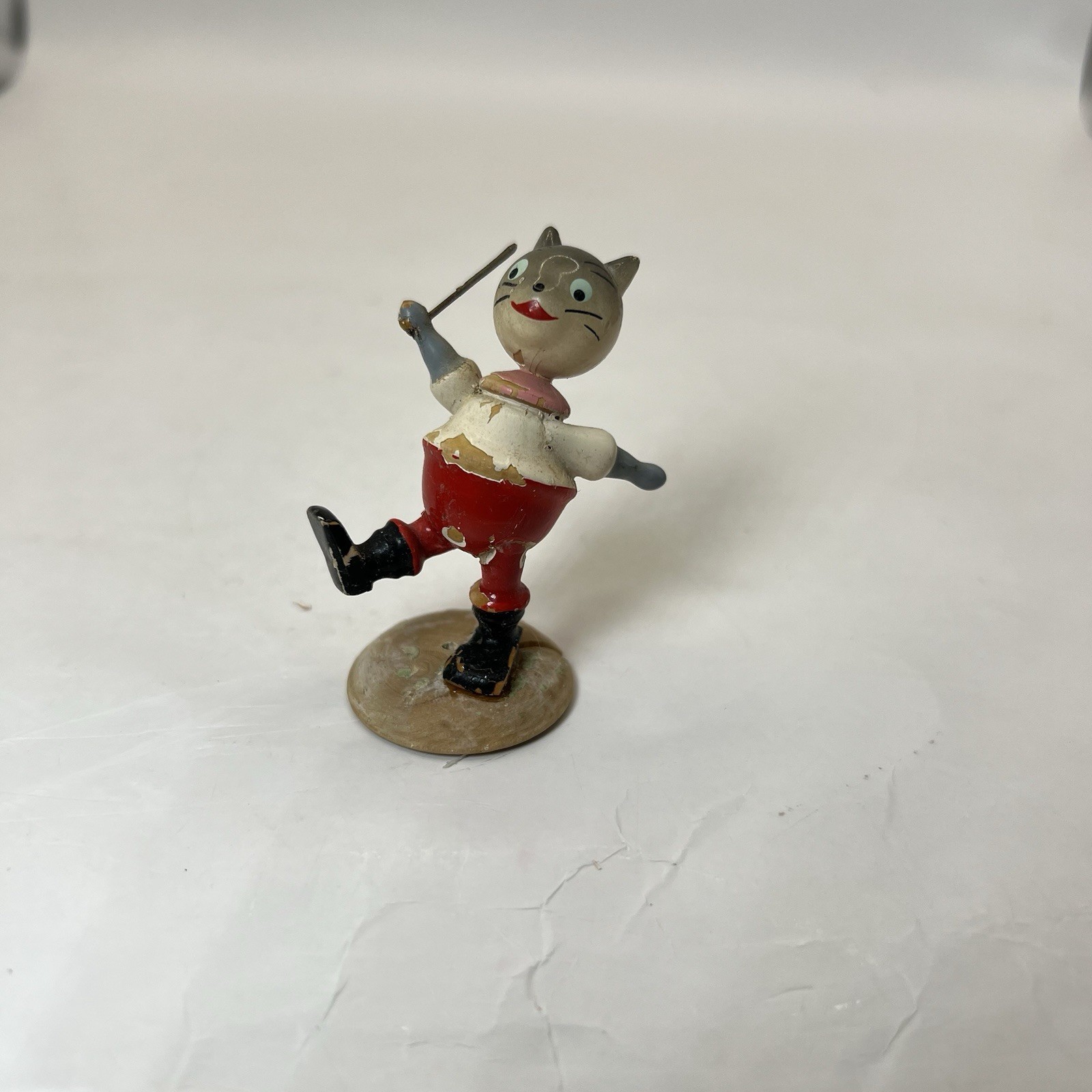 Vintage Goula Wooden Painted Cat Kitten Marching Made In Spain