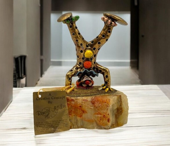 Vintage 1982 Ron Lee Clown Signed Sculpture PINKY THE CLOWN Standing on Head 24K