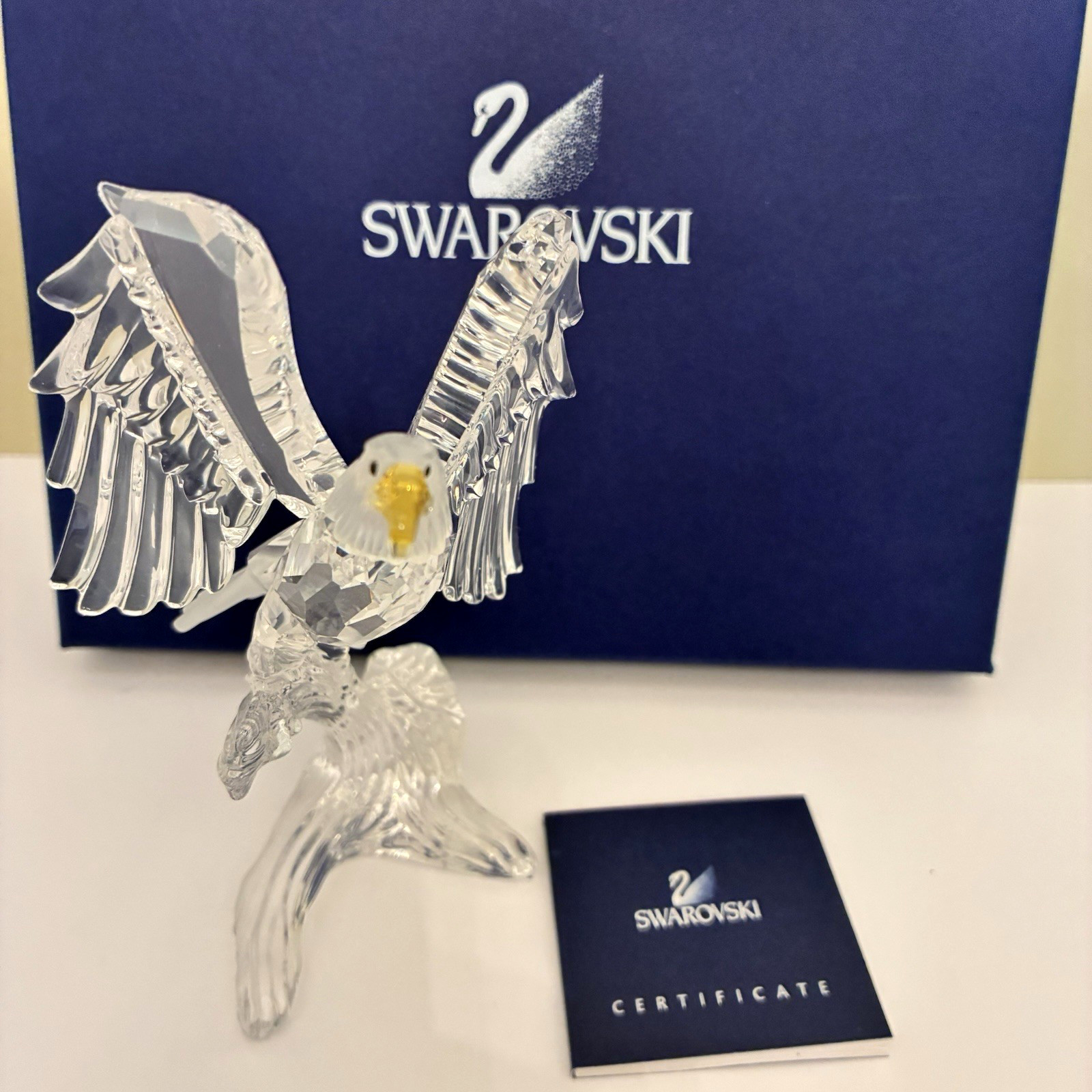 Swarovski Bald Eagle Crystal 5 inches tall # 248003 Yellow Beak USA Og Box COA
