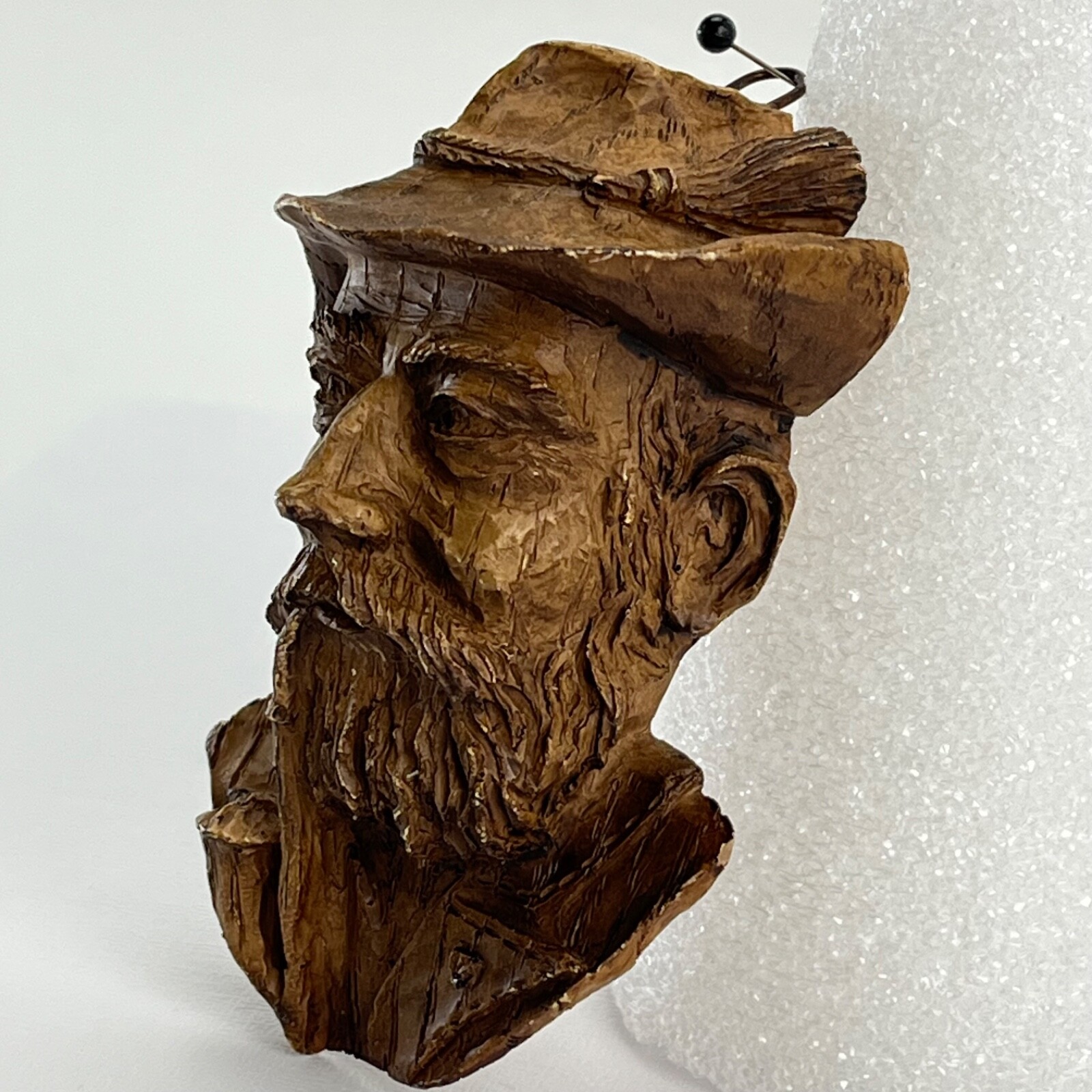 Old Man Smoking Pipe Small Cast Resin Black Forest Souvenir Wall Mount Sculpture