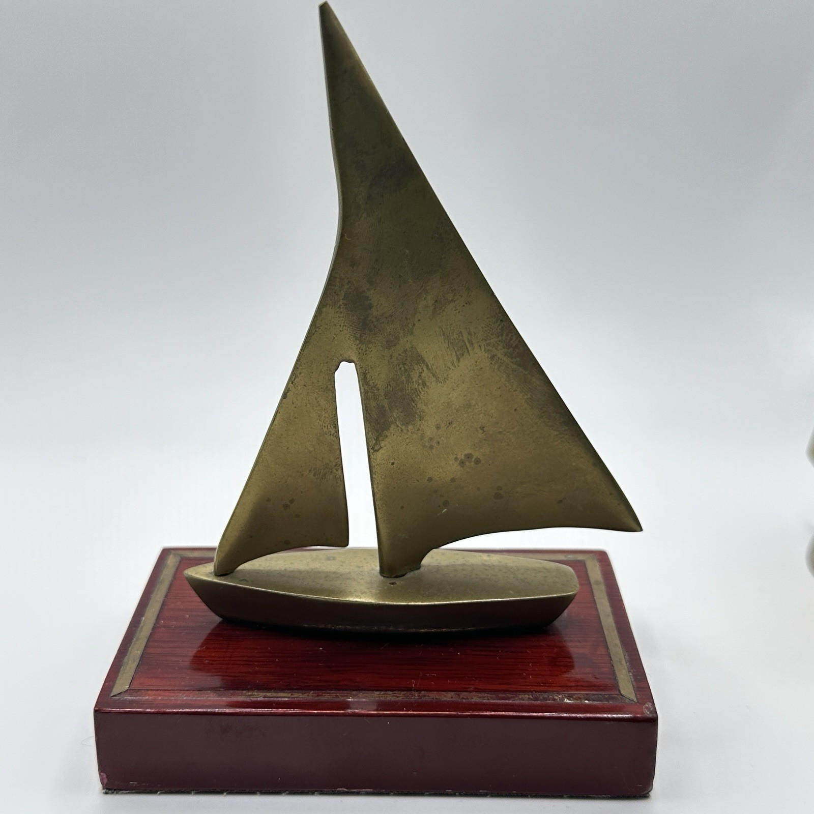 Vintage Solid Brass Sailboat Sculptures Set Of 2 Figurines MCM Paperweights