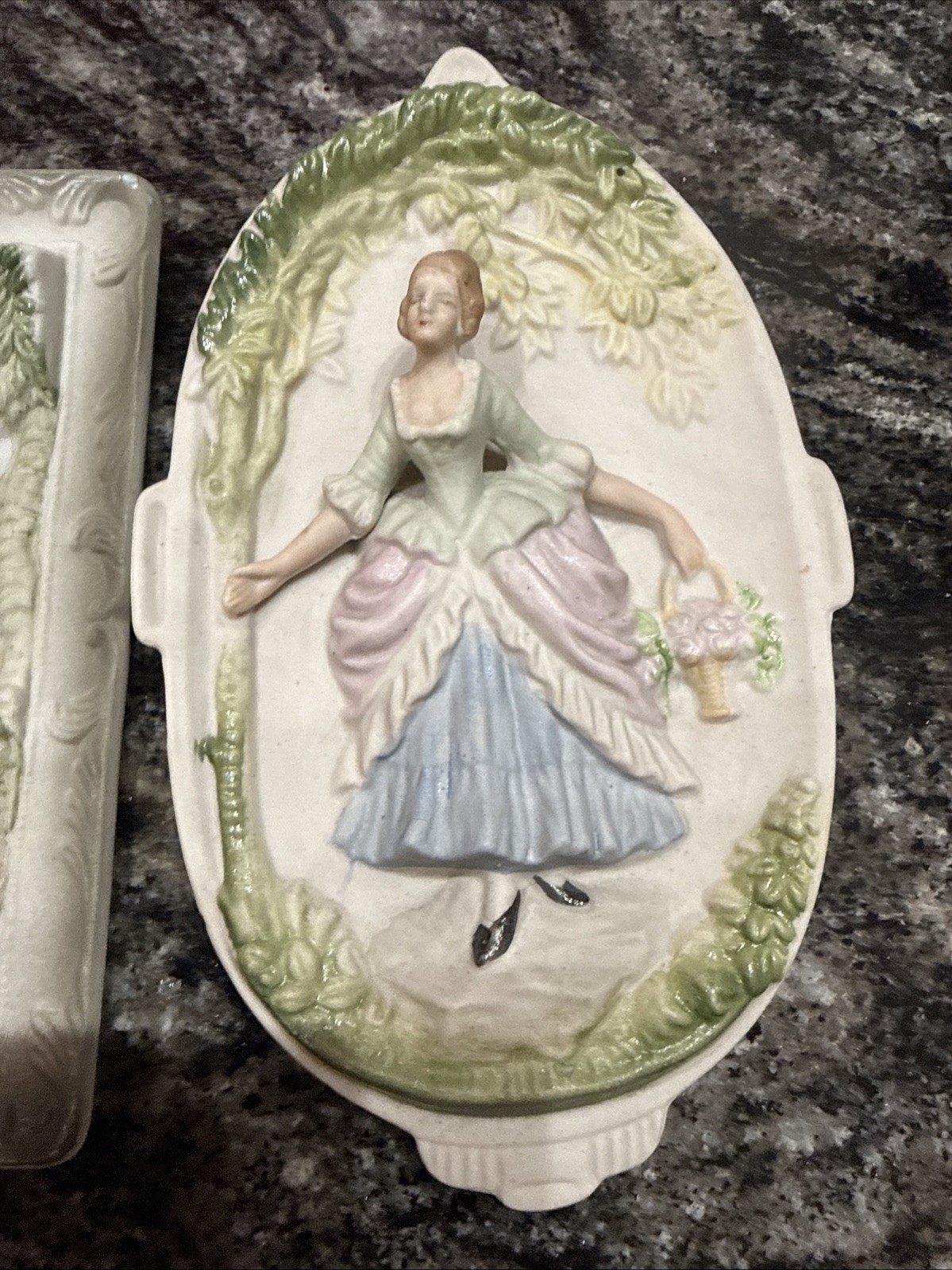 Vintage Ceramic Bisque Hand Painted Victorian Wall Hanging – Chase Made In Japan