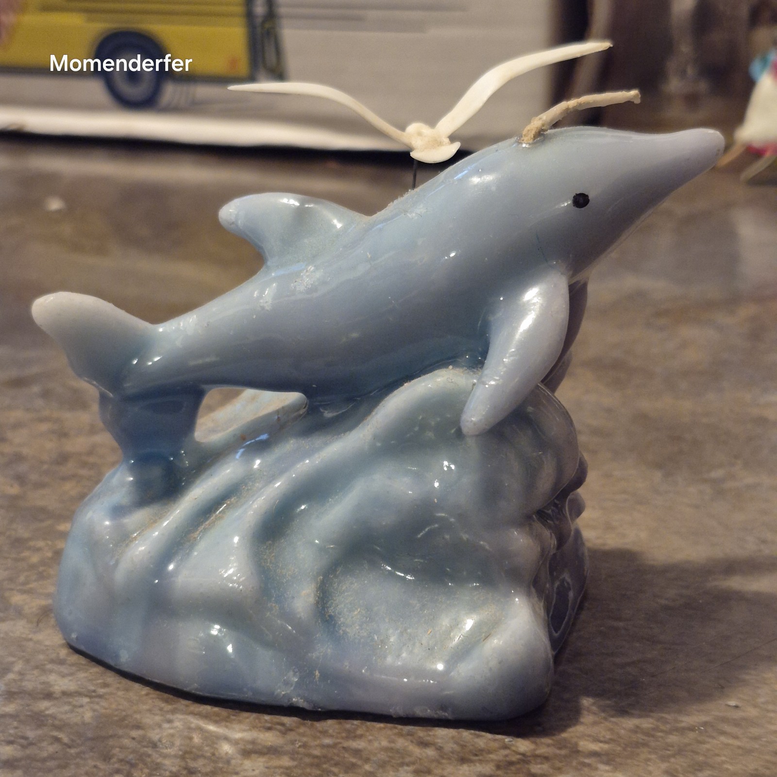 Vintage Leaping Dolphin and Seagull Sculptural Wax Candle Figurine Nautical