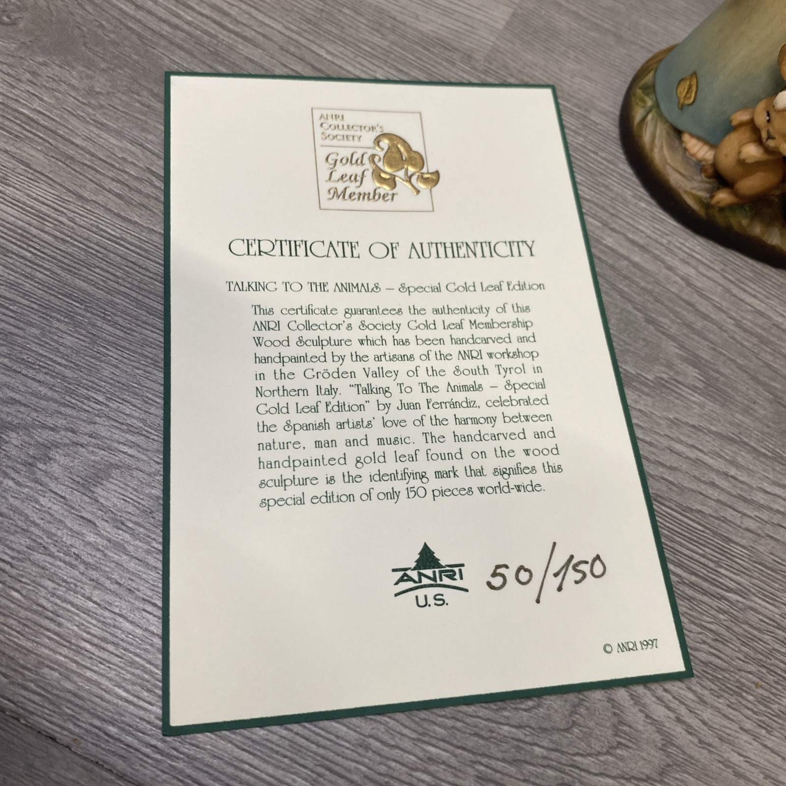 RARE ARTIST PROOF Anri Figurine “Talking to the Animals” Gold Leaf With Box!