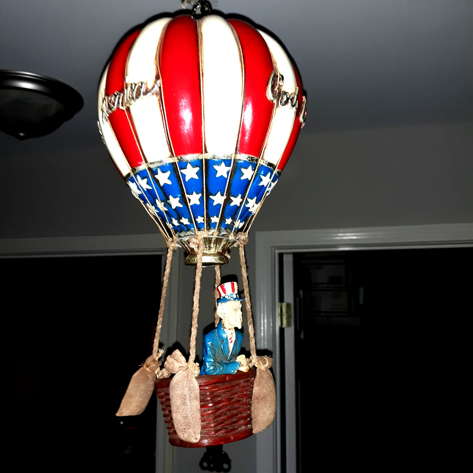 Vtg Hot Air Balloon Patriotic God Bless America Uncle Sam Large By Leonardo Luna