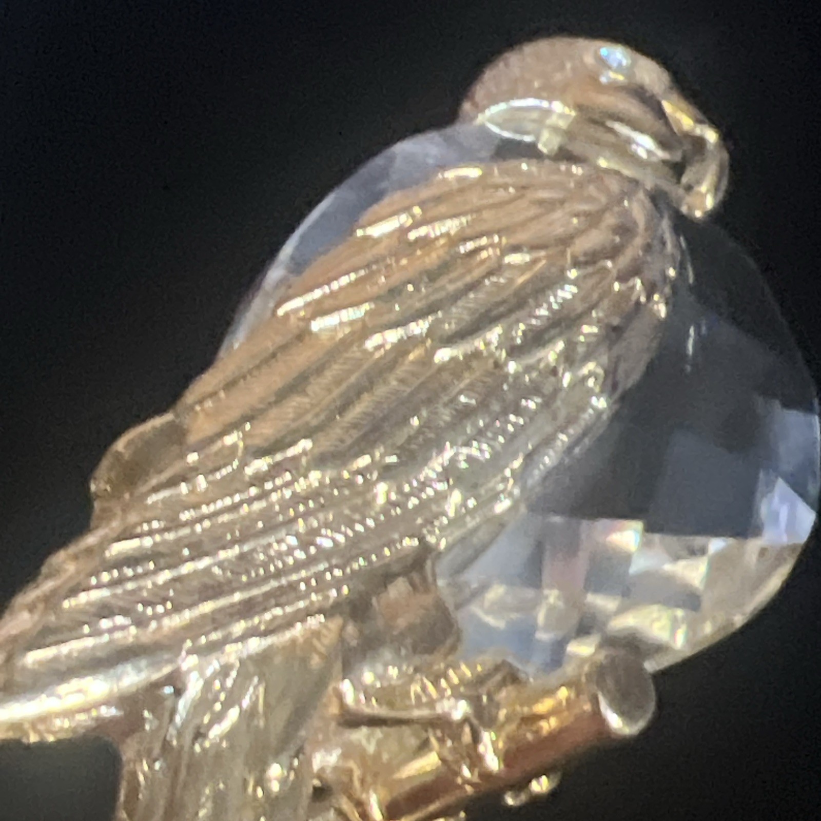 Vintage 1984 Swarovski Manon Crystal Parrot on Perch Figurine Gold Tone Mirror