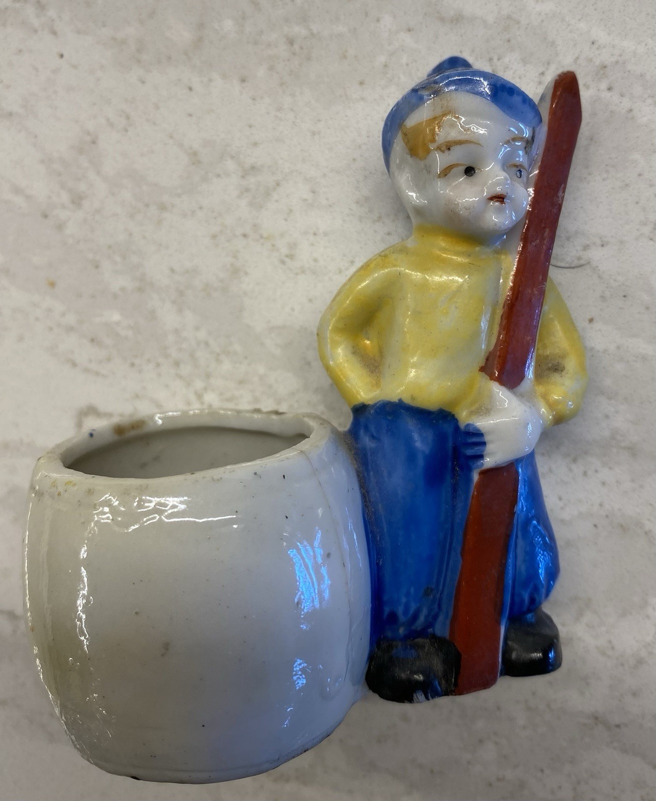 4 Skier Figurines: 1 Napco Planter, 1 “Made In Occupied Japan”, 2 Marked “Japan”