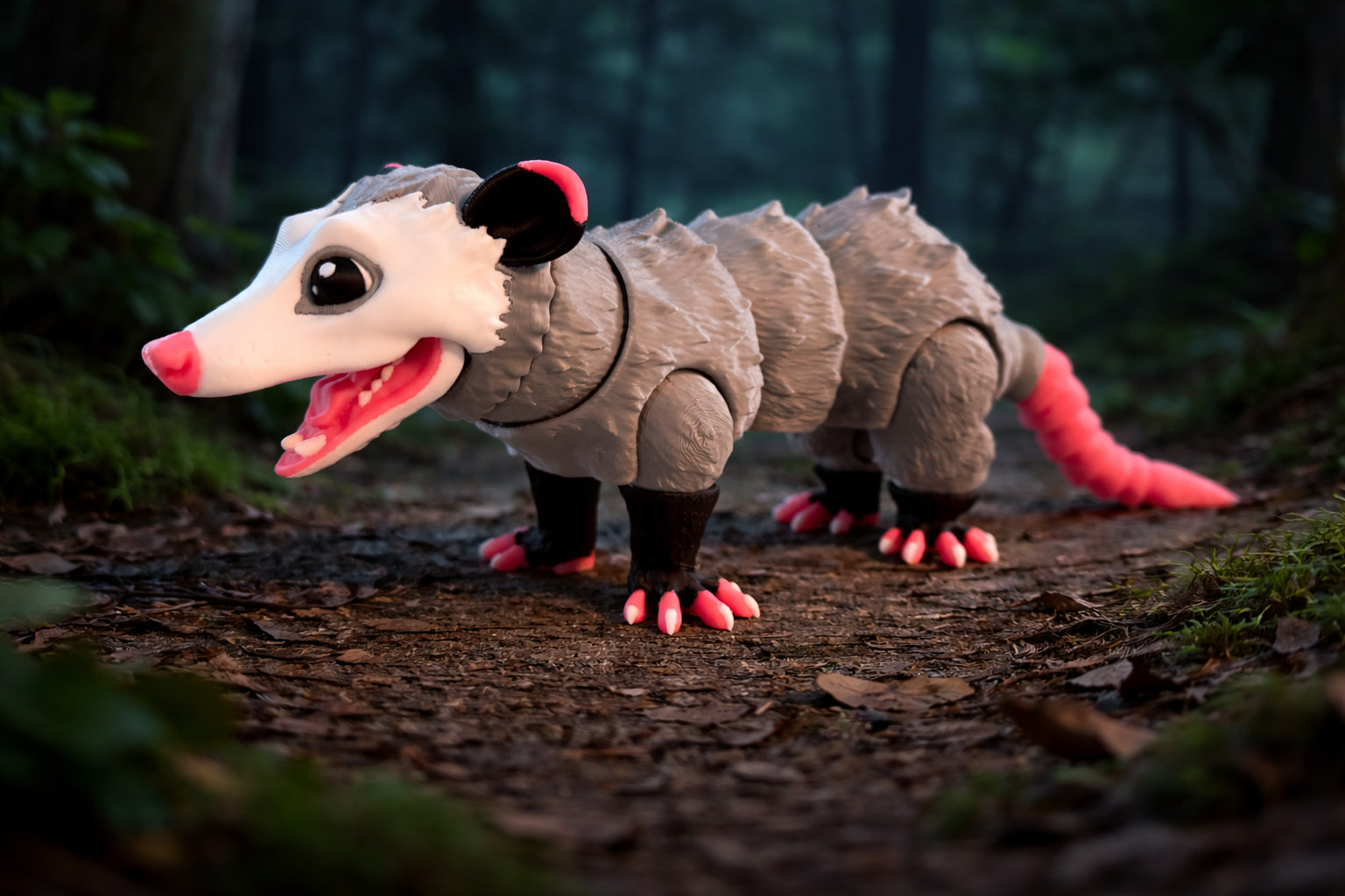 Opossum Figurine 4” H x 9” L x 2” W – 3D Printed Woodland Animal Collectible