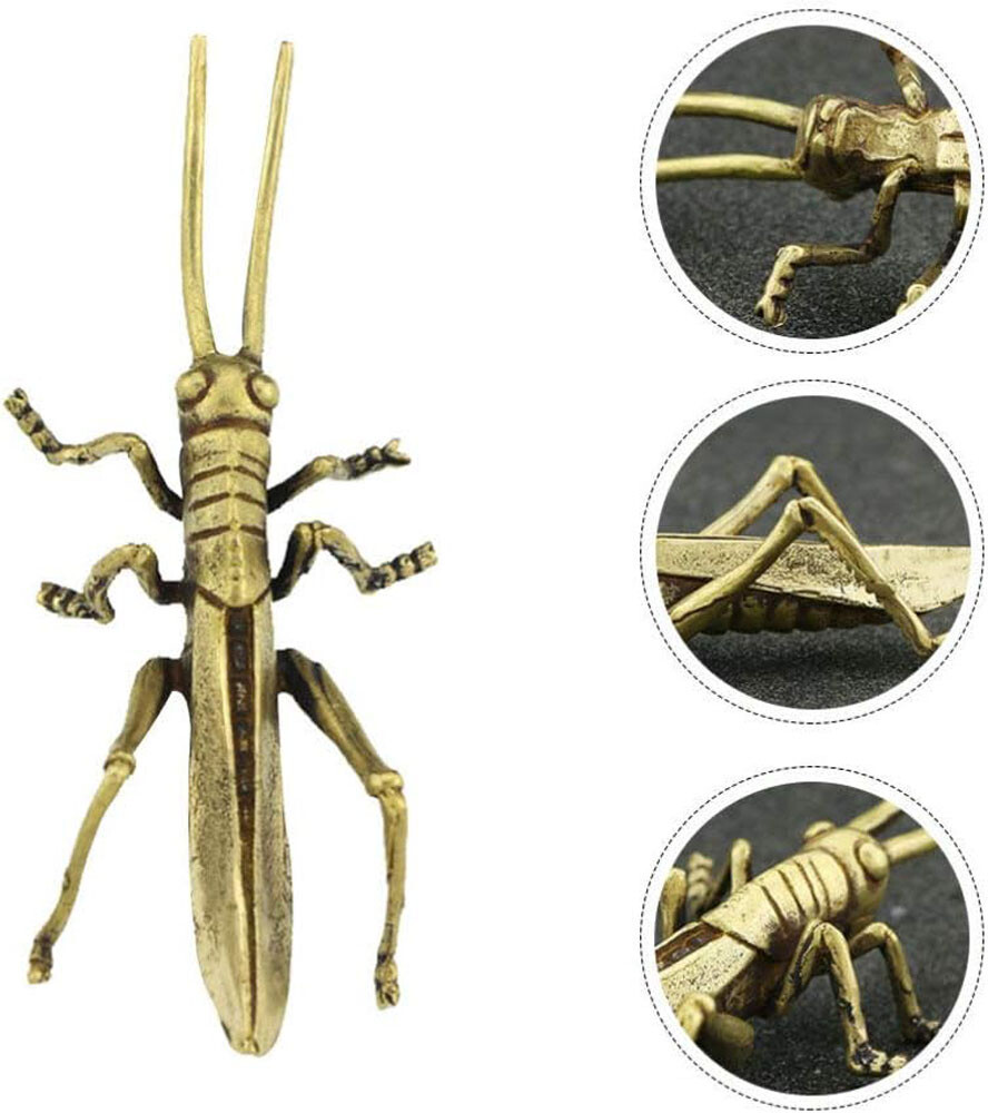 Solid Brass Locust Statue Vintage Animal Grasshopper Figurine Tea Pet Ornament
