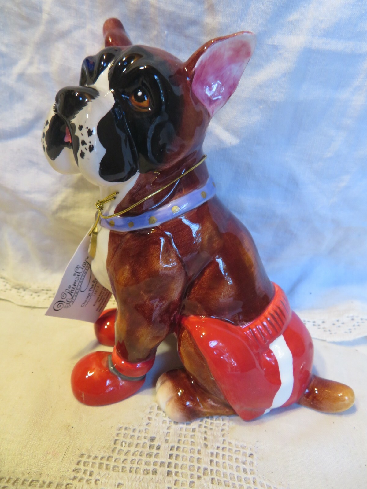 “CHAMP” WhimsiClay Boxer dog + 2 free dog pins ($24 value) CUTE and FUN!