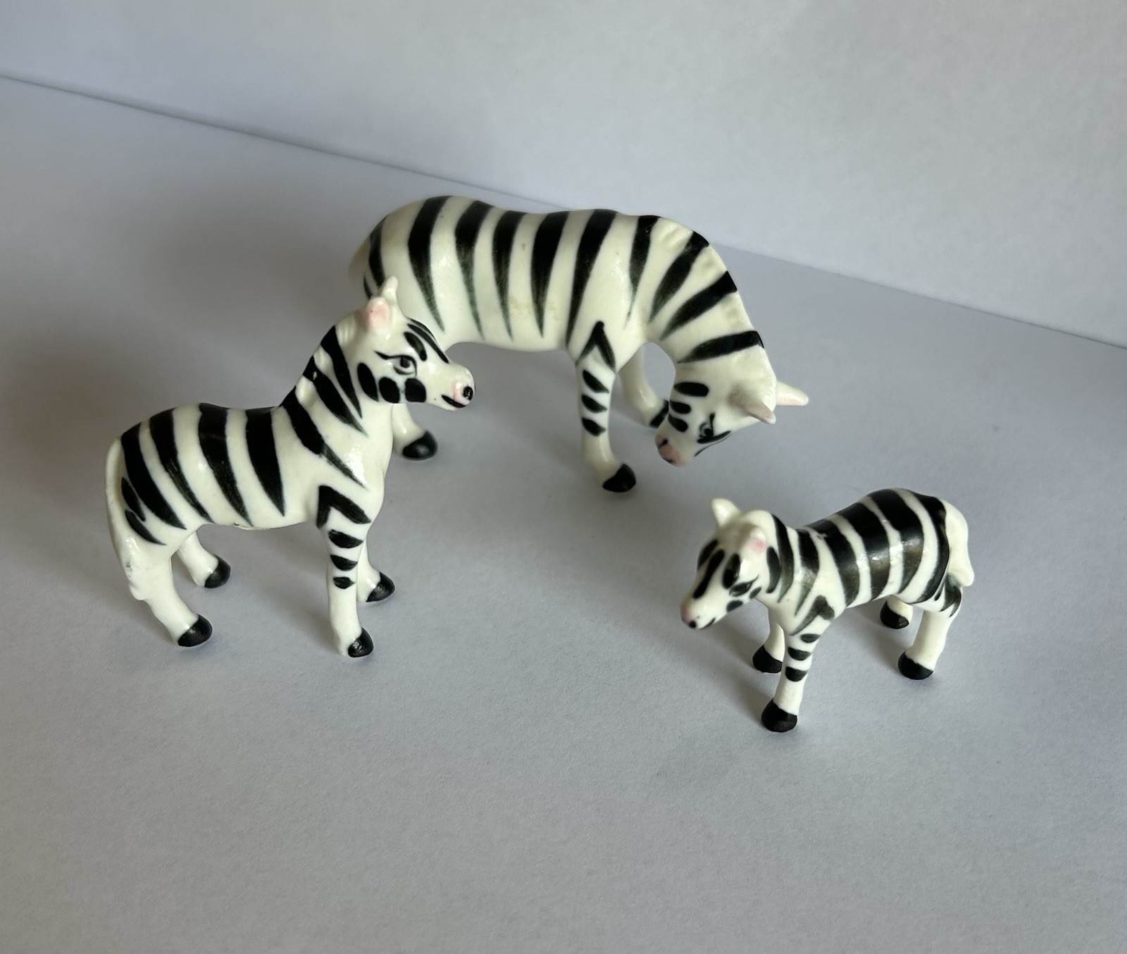 Set Of 3 Vintage Bone China Zebras Miniature Figurines 1in Tall MCM Zebra A52