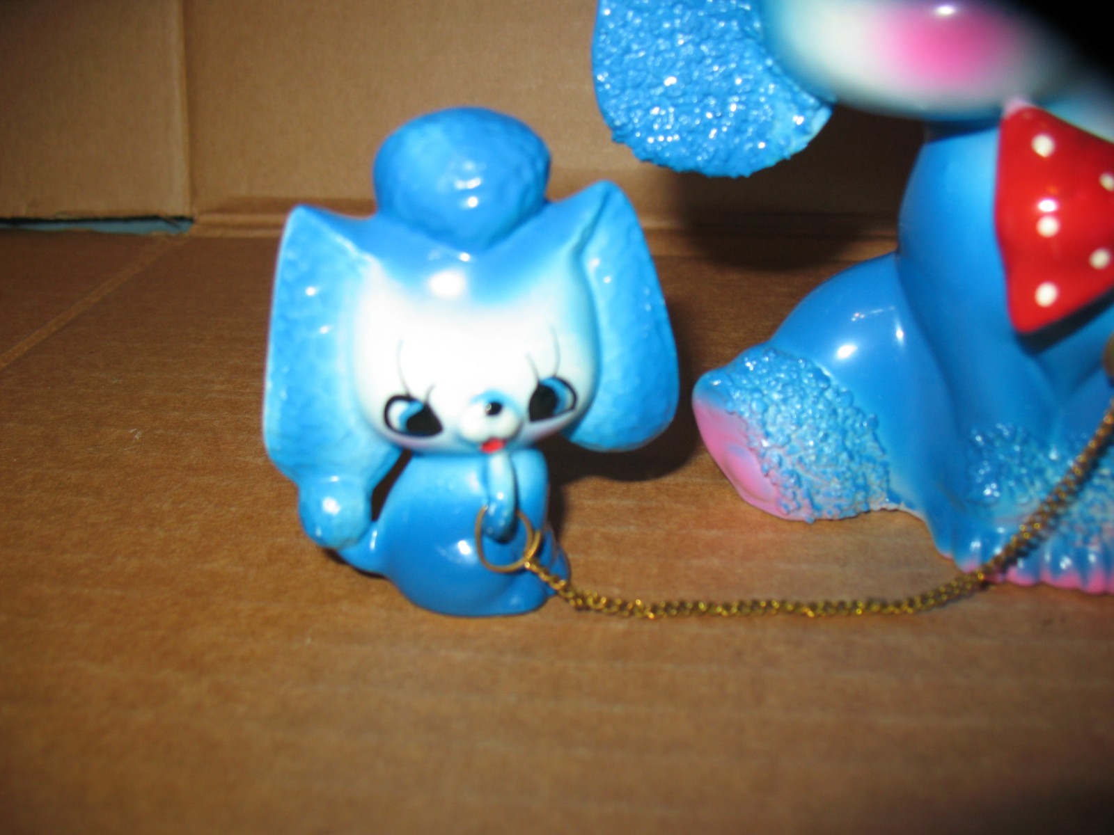 Rare Anthropomorphic Blue Poodle & 2 Puppies On Chains Fairyland Imports Japan