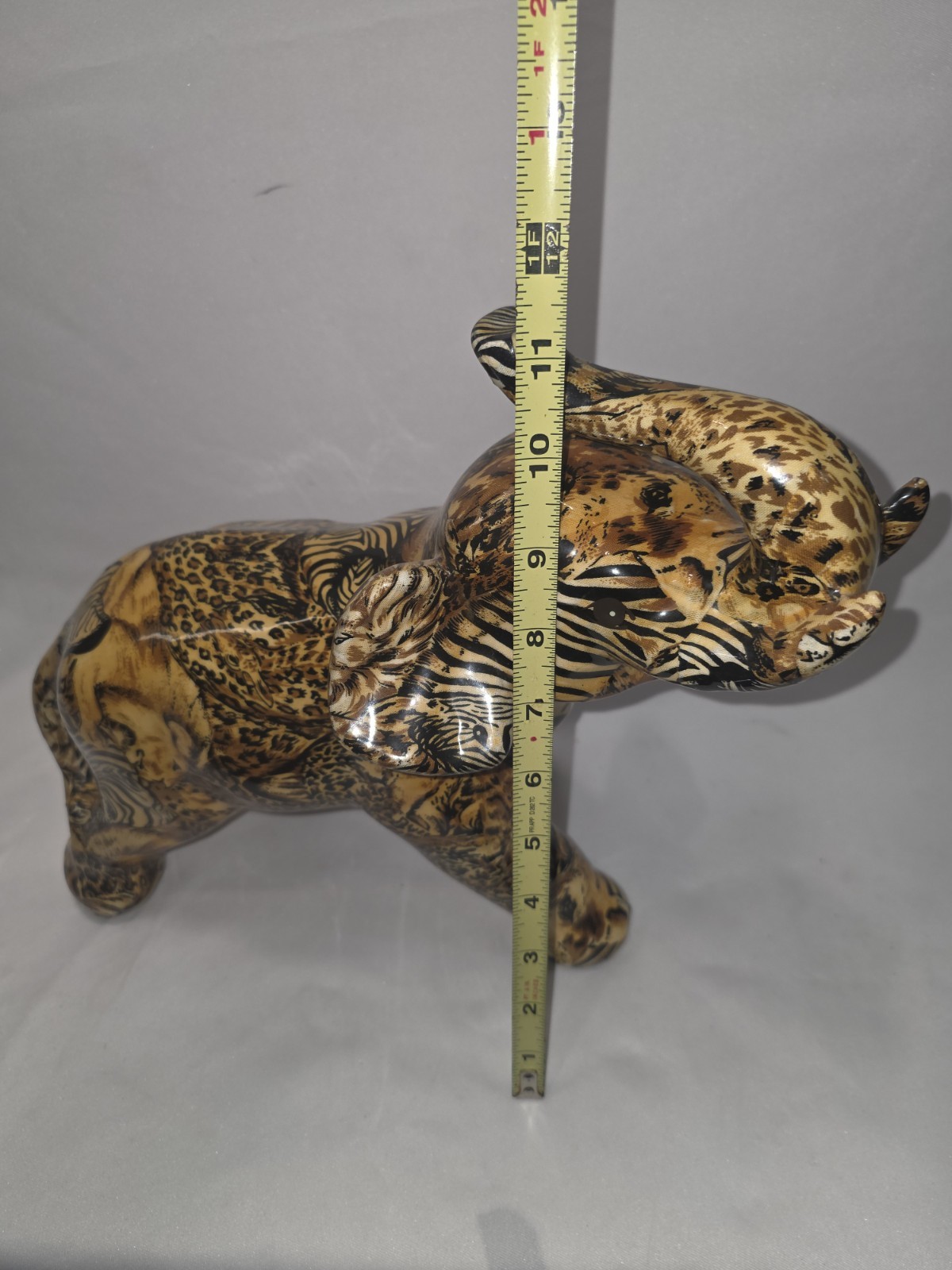 Vintage Safari Elephant Figurine Resin Faux Tortoiseshell Patt & Animal Print