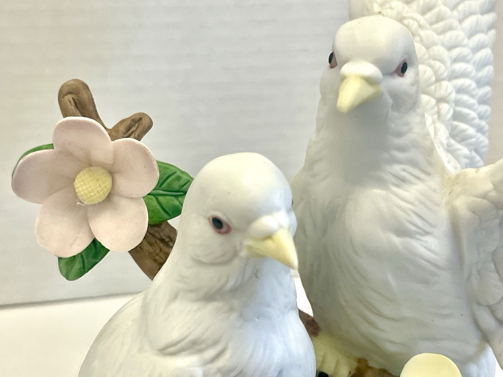 Doves with Baby Squabs Vintage Matte Porcelain Figurine Wellington Collection