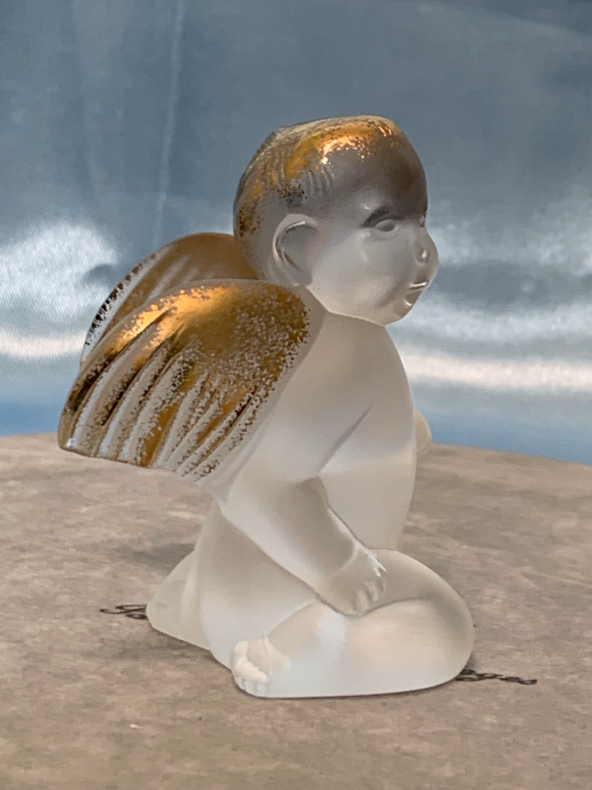 Rare Pair of Lalique Crystal Baby Angels Cherub Figurines Signed Glass France