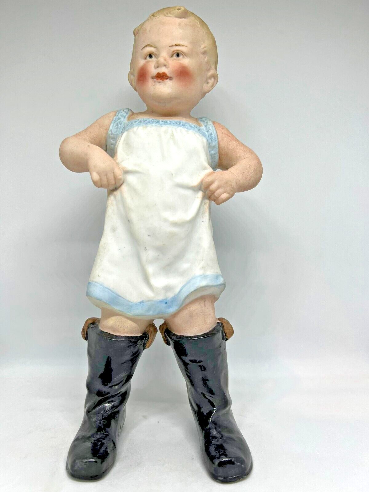 Gebruder Heubach-German Bisque-Standing Piano Baby With Black Boots 11 1/4″