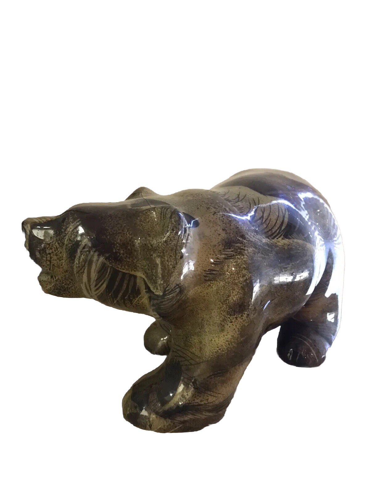 LA VIE Safari Collection Vtg Patchwork Decoupage Large Bear Figurine 9.5”