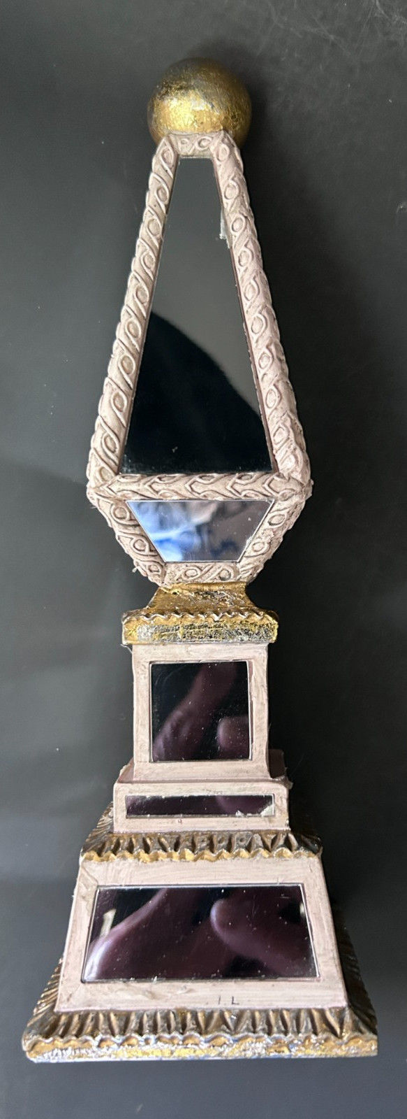 Vintage Hollywood Regency Mirrored Decorative Art Deco Gold Silver Obelisk 9.5″