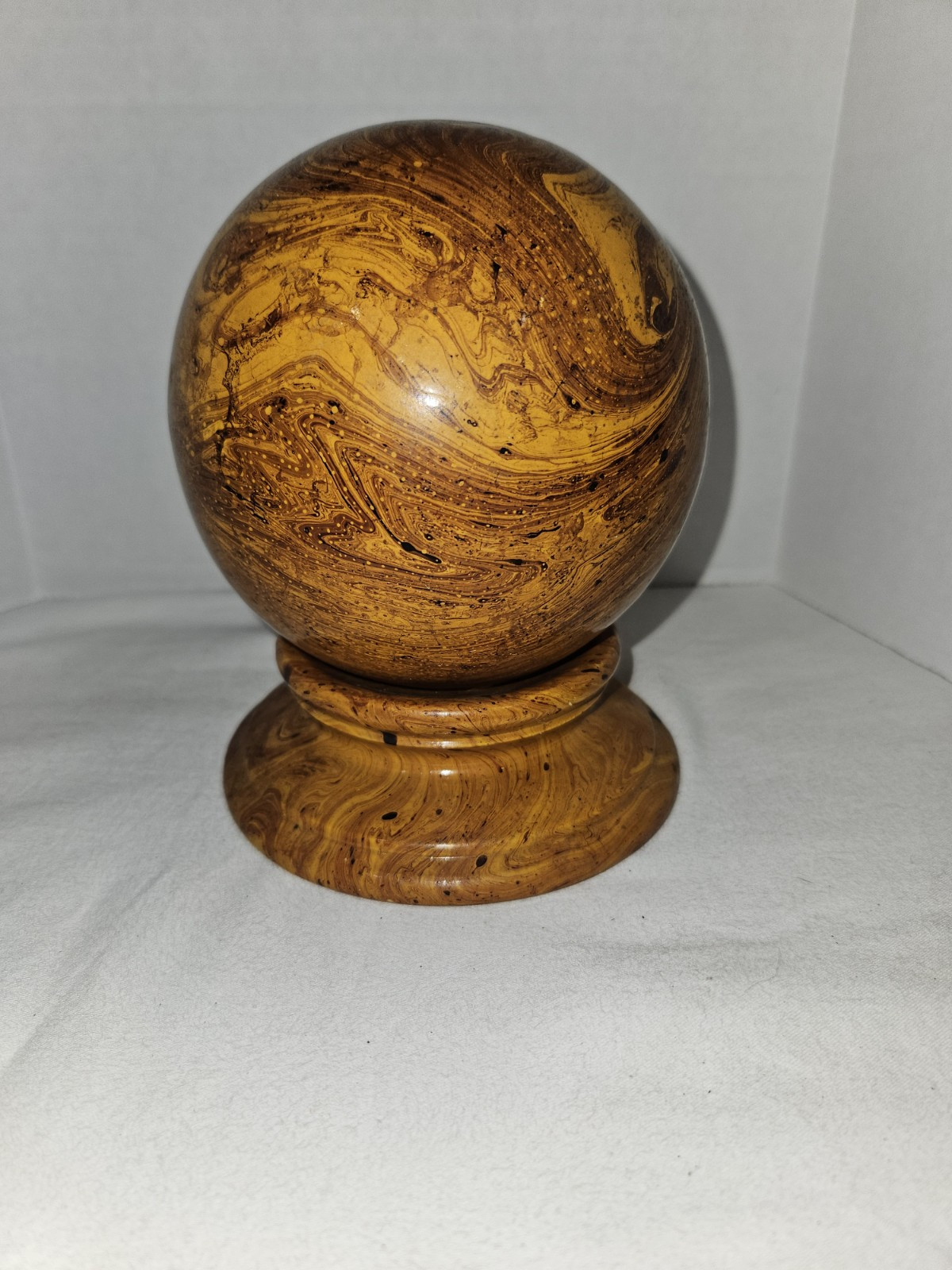 Vintage Italian Marble Ceramic Sphere On Pedestal