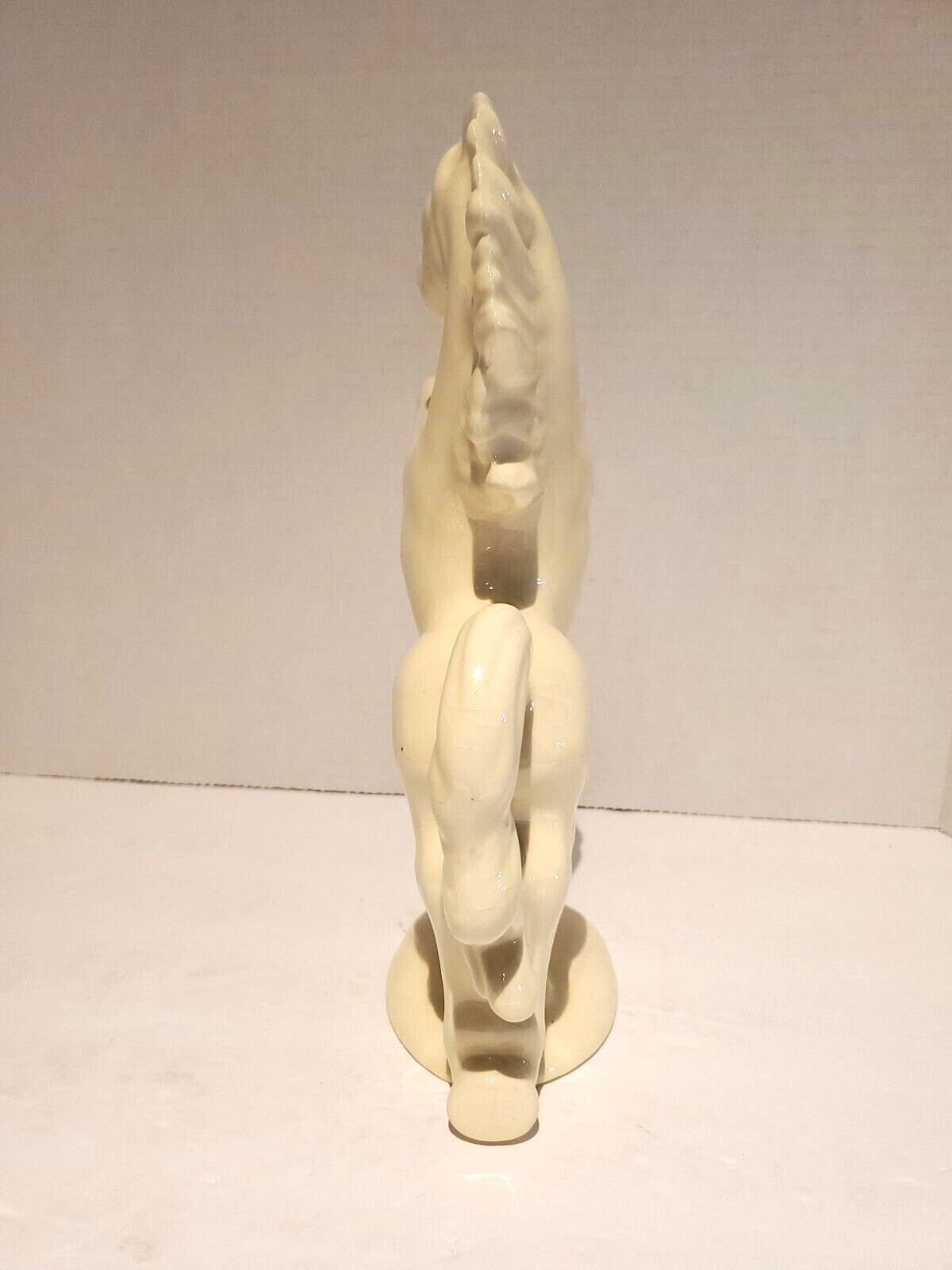 White Glaze High Gloss Rearing Stallion Statue 11″