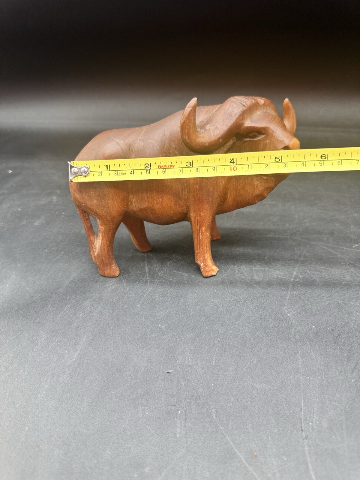Vintage Hand Carved Water Buffalo Wooden Sculpture 4.5×5.5in