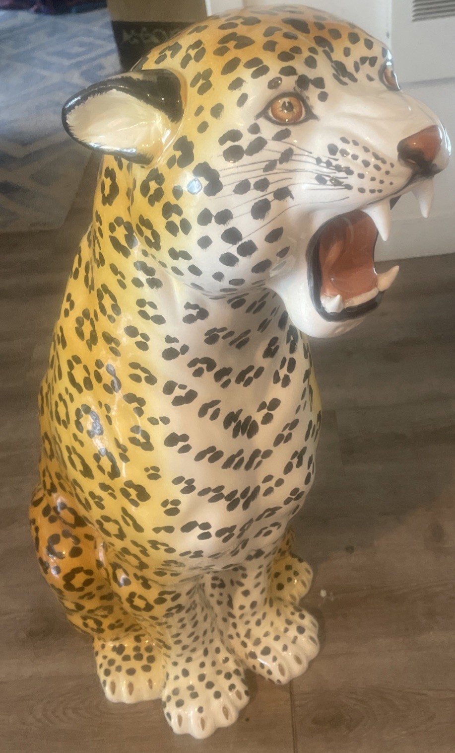 Large MCM Handpainted Ceramic Jaguar Panther Leopard Figure Made in Italy 33×14”