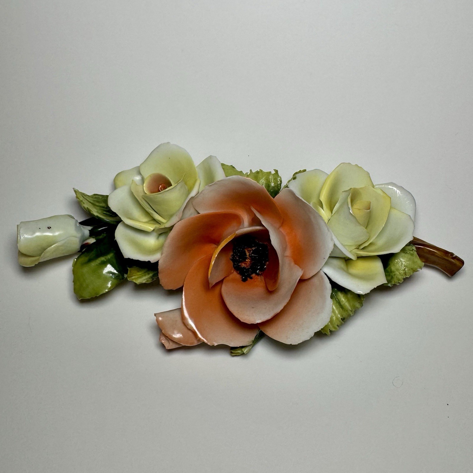 Vintage Porcelain Capodimonte Style Floral Bouquet Wall Plaque Rose Decor