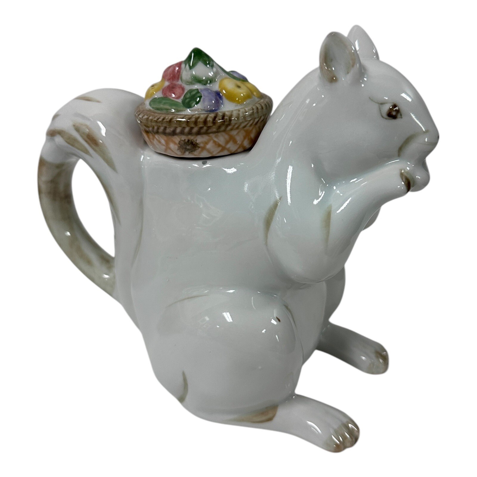 RARE Squirrel Figure Ceramic Teapot With Fruit Bowl Lid Sadek Import Co