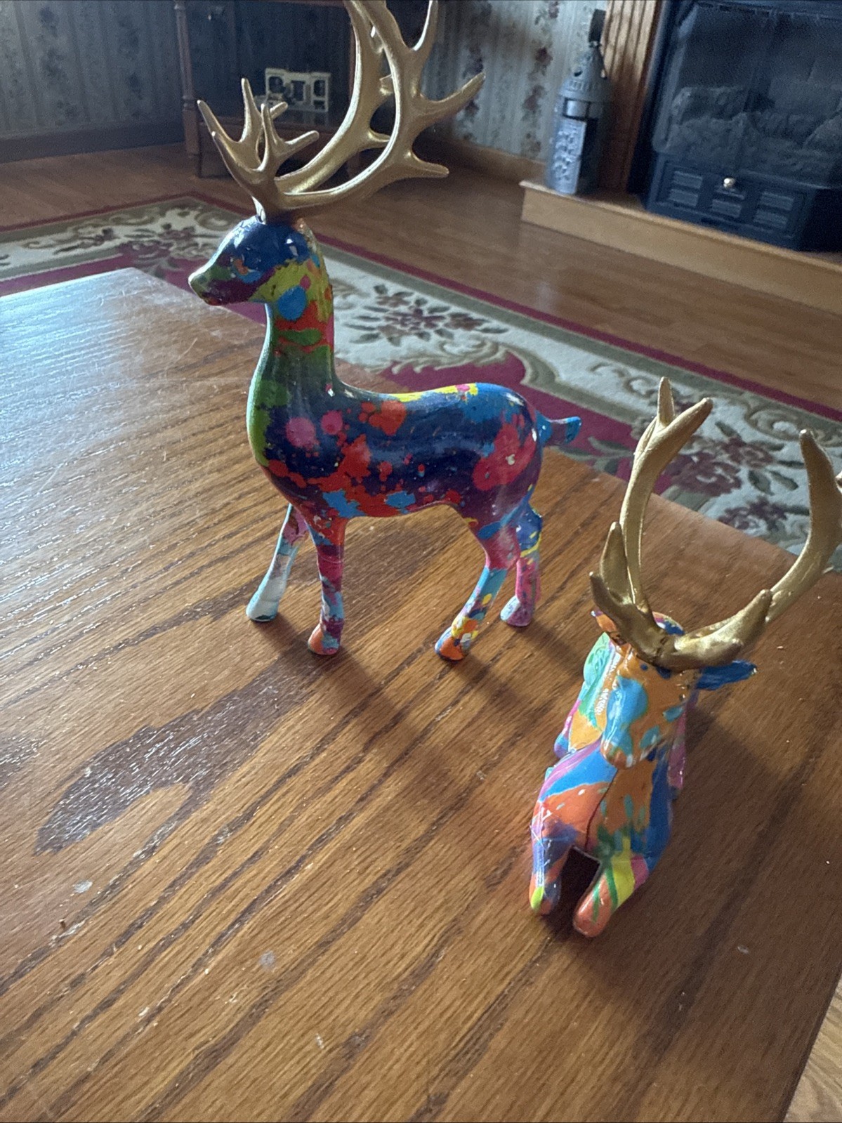 Unique Handpainted Resin Deer Figurines Set Of 2