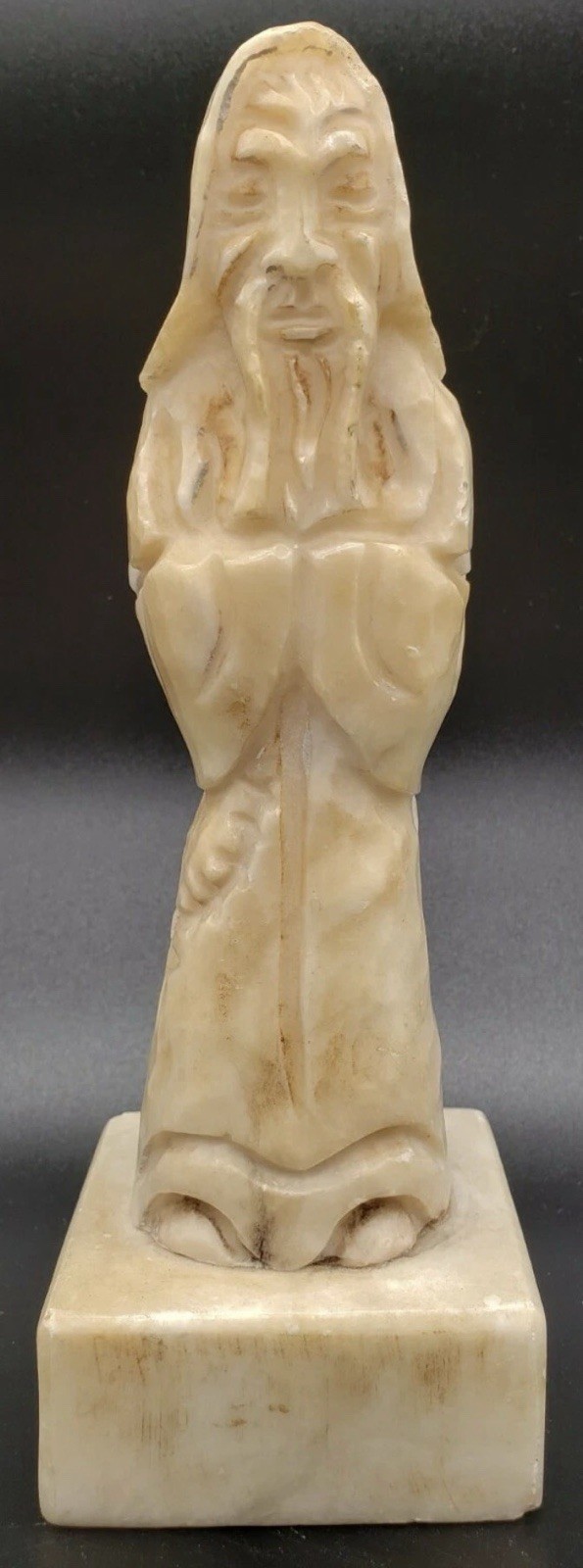 Vtg Alabaster Marble Monk Statue 8″ Carved Stone Religious Figure Heavy 2lb MCM