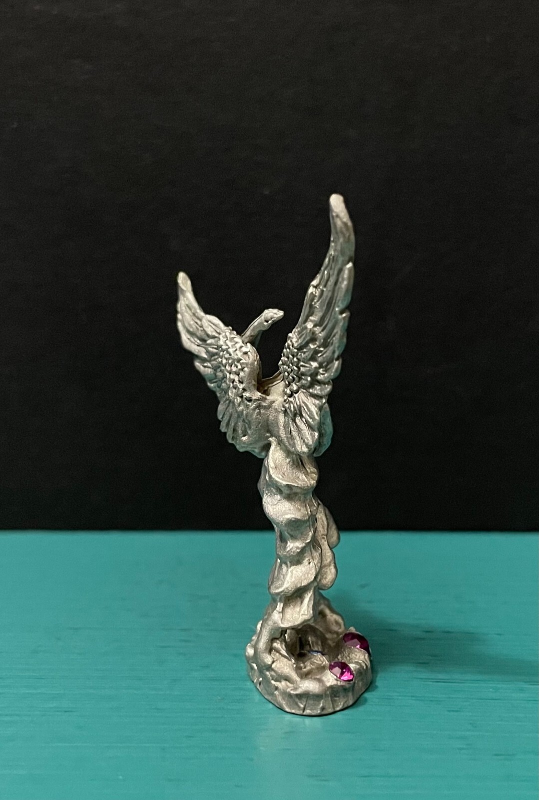 Comstock CCI Pewter Guardian Angel Wing Aqua Rose Jewel Diorama Mini Figurine