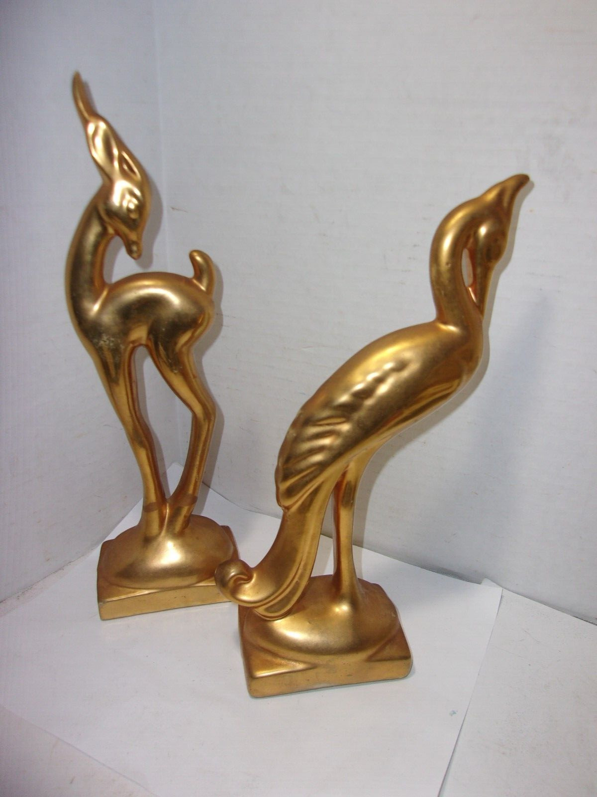2 Vintage Figurine Stature Art Deco Gold Color 12″