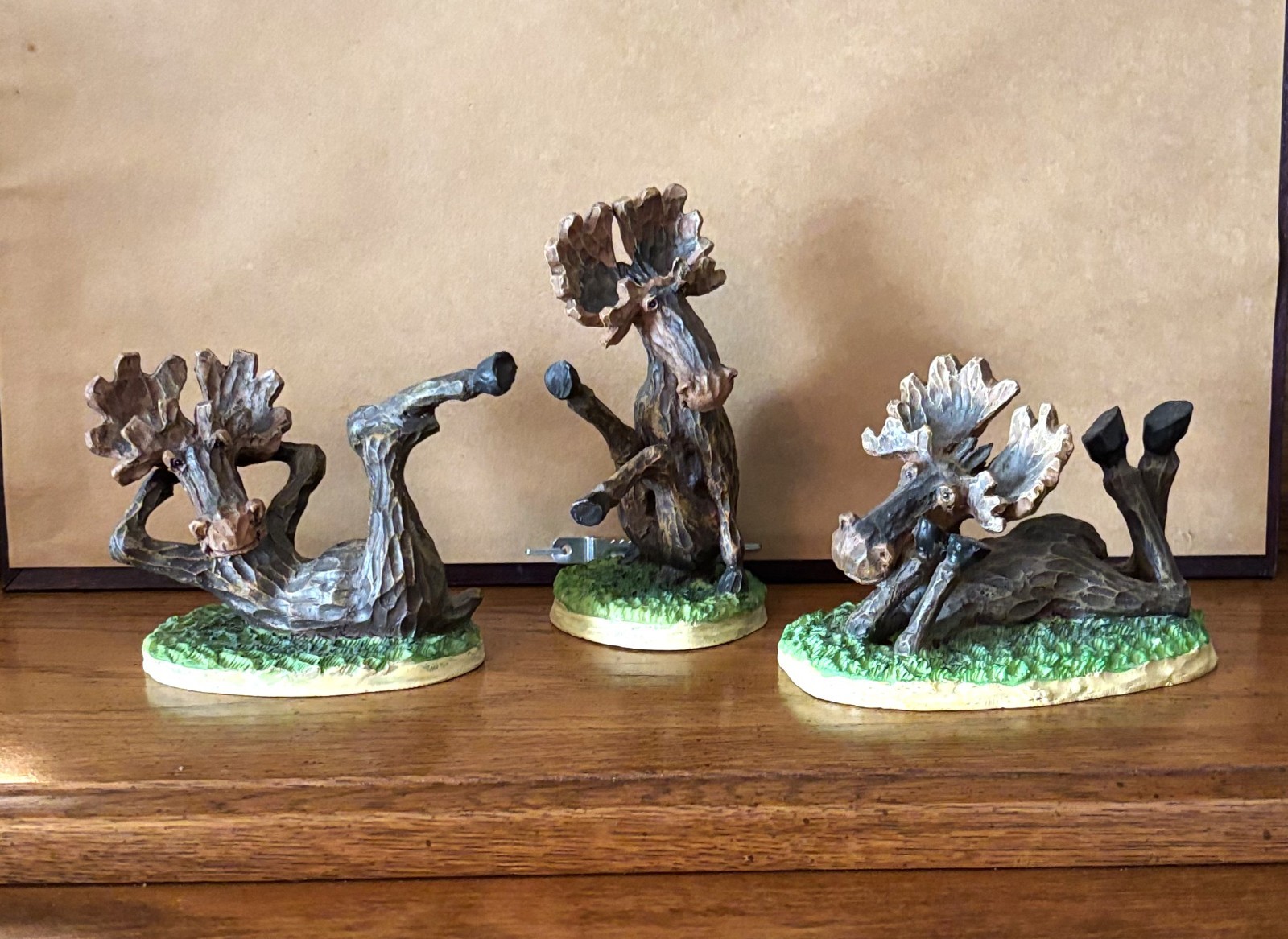 3 Pc Vintage Resin Moose Figurines 6″ Cabin Rustic Decor