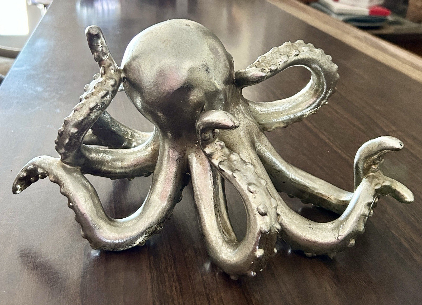Elegant Silver Octopus Figurine 11 1/2” Long ‘The Intellectual of The Sea’ EUC