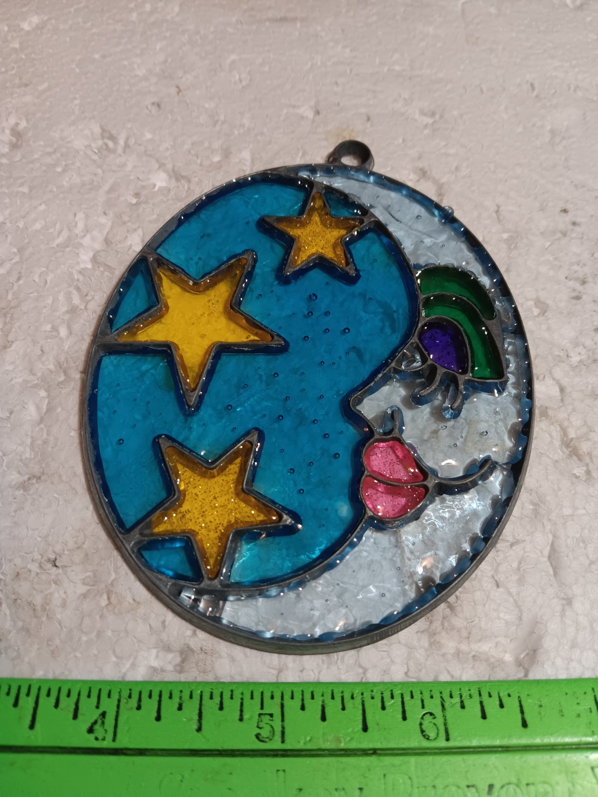 Small STAINED GLASS Decoration- Hanging- Moon And Stars (23-2781A)