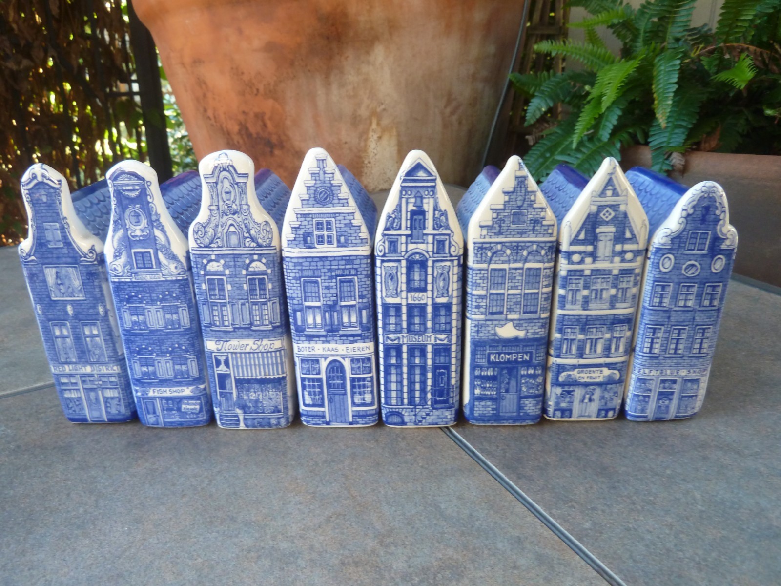 Set Of 8 Vintage Hand Painted DELFT BLUE Canal Houses/Shoppes Numbered Holland