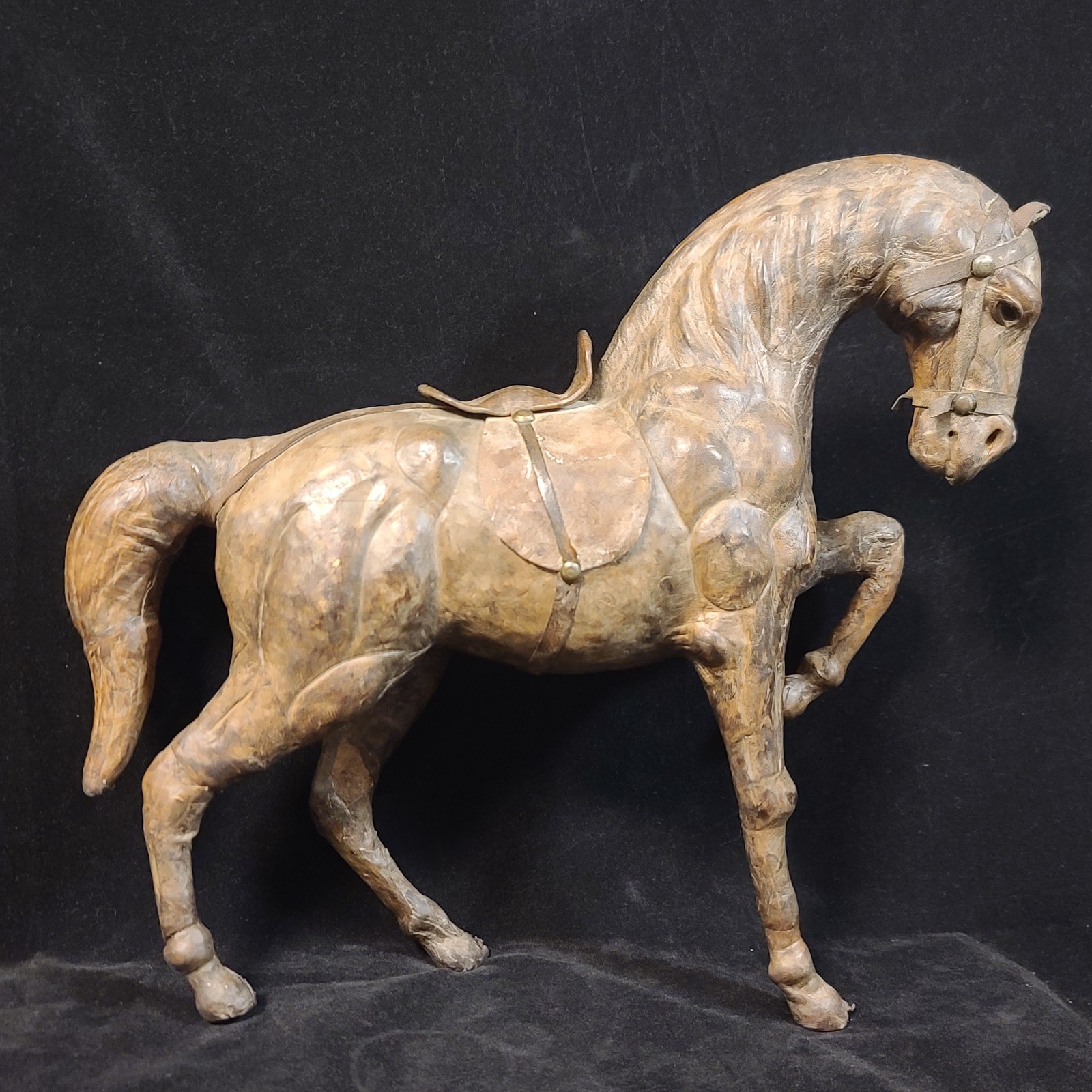 Lot Of 2 Large Leather Wrapped Horses Statues Equestrian