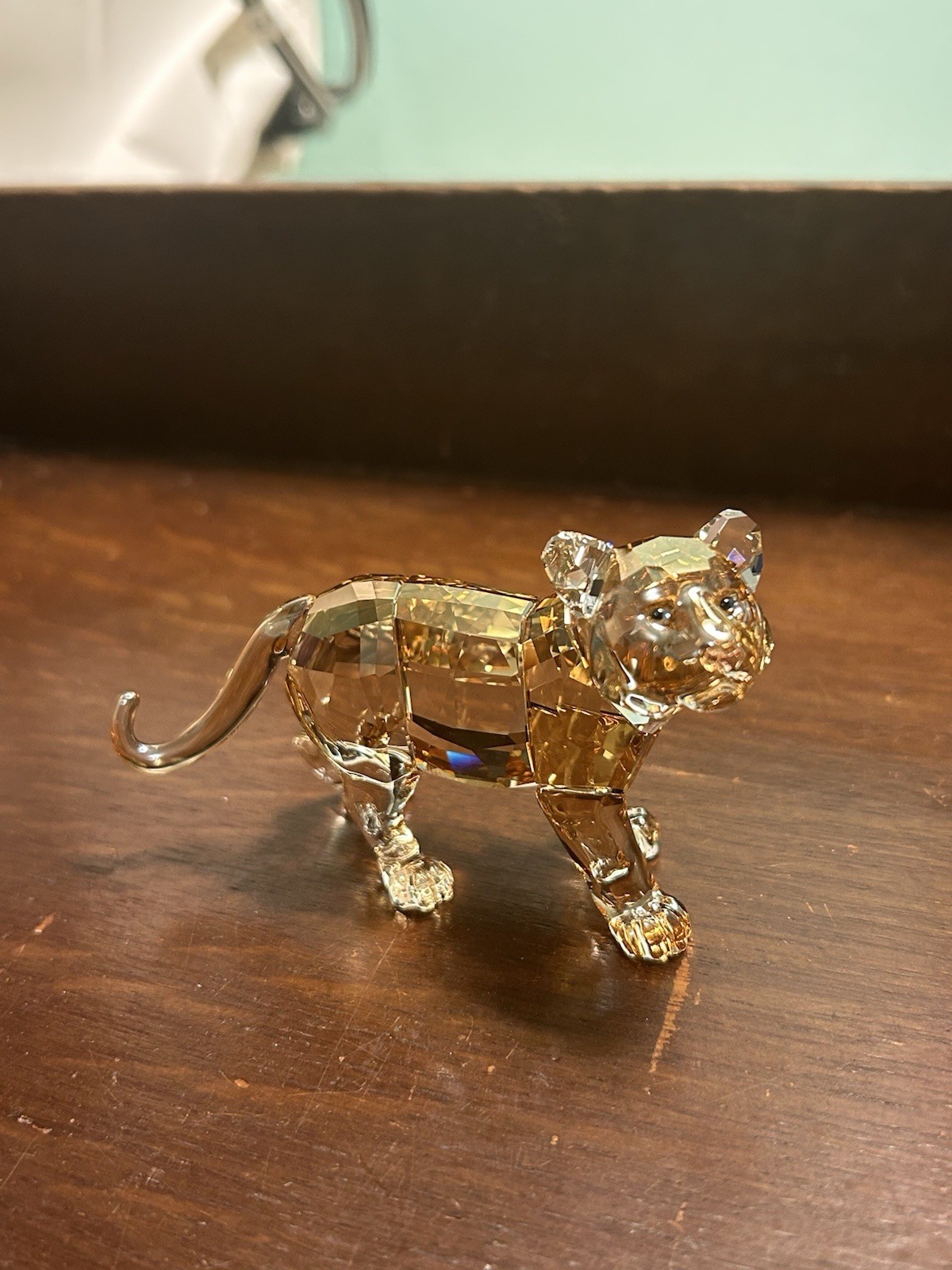 Swarovski SCS Crystal Tiger Figurine Clear Gold Cut Crystal Boxed 2016
