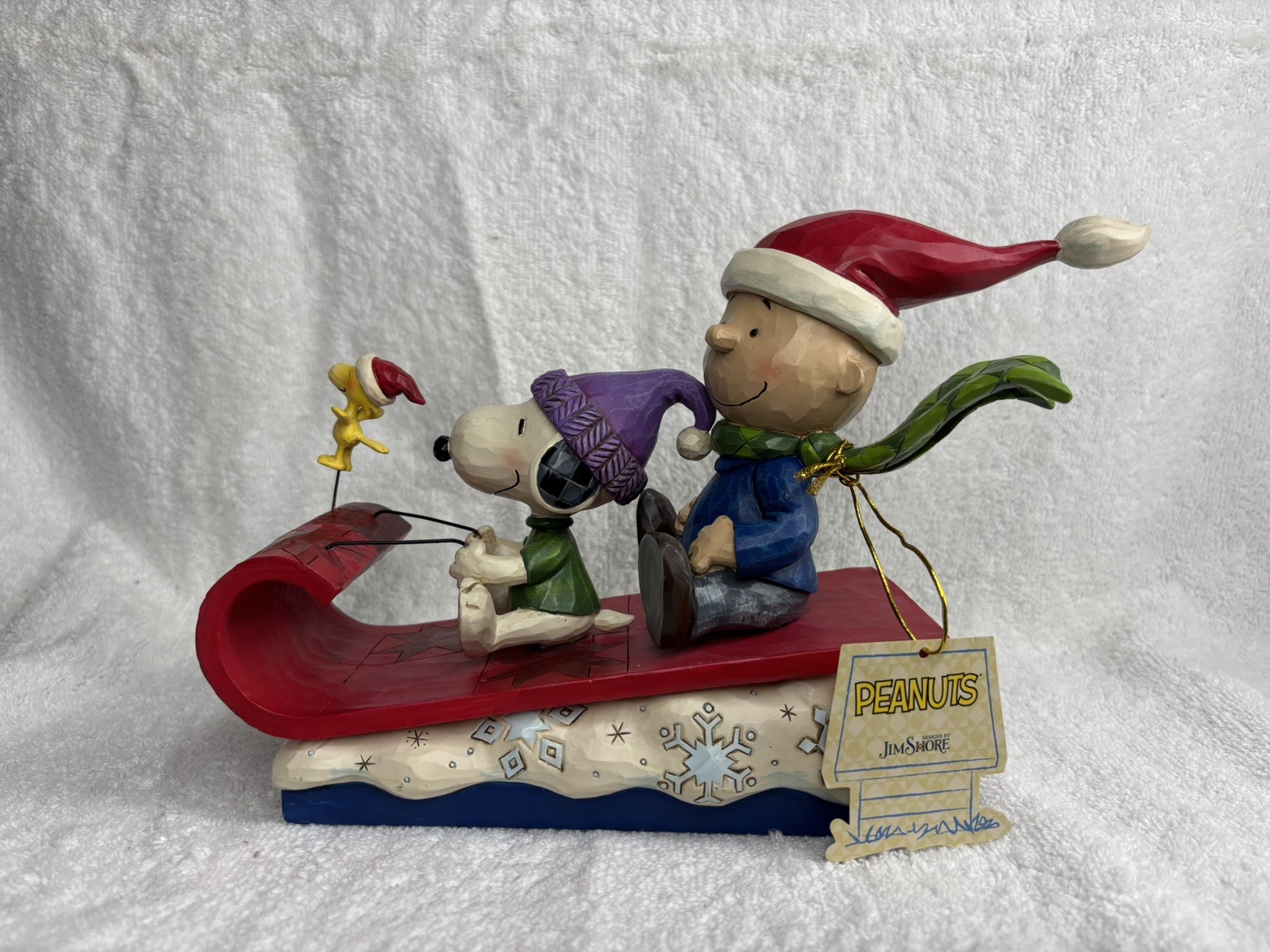 Jim Shore 4052726 “Snow Day!” Charlie Brown, Snoopy & Woodstock On Sled W/Box