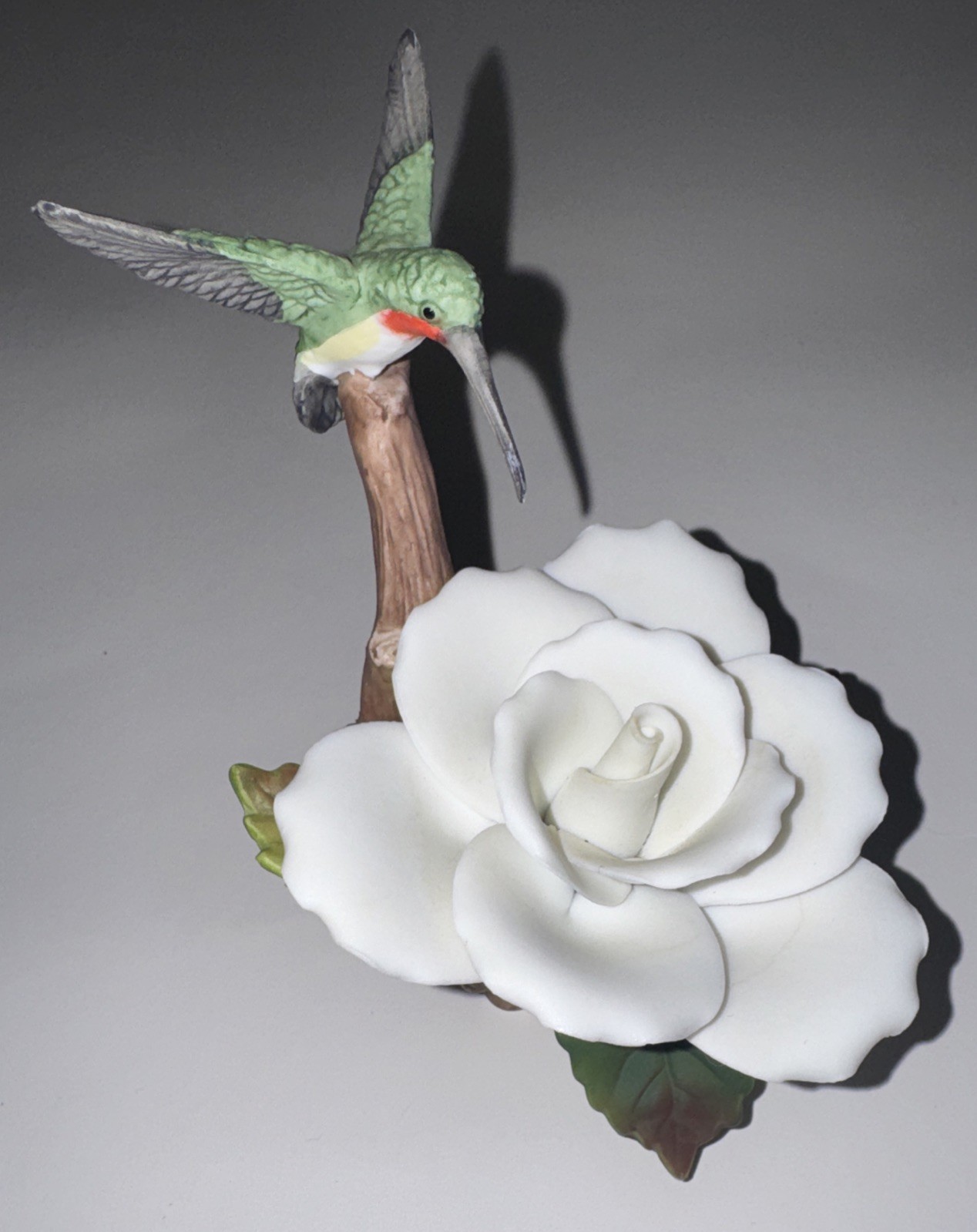 Vtg. Meico Hummingbird White Rose Porcelain Figurine Taiwan Rare Exc. Condition